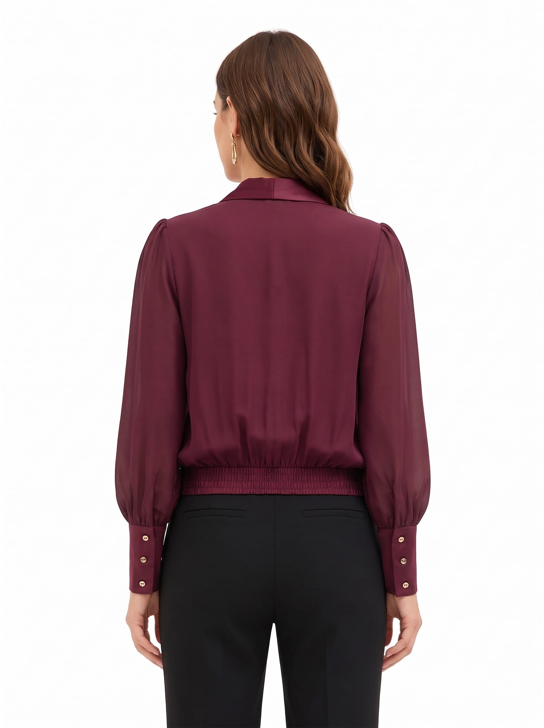 Blusa A Palloncino In Georgette Con Rever E Maxi Polsini In Raso Rinascimento