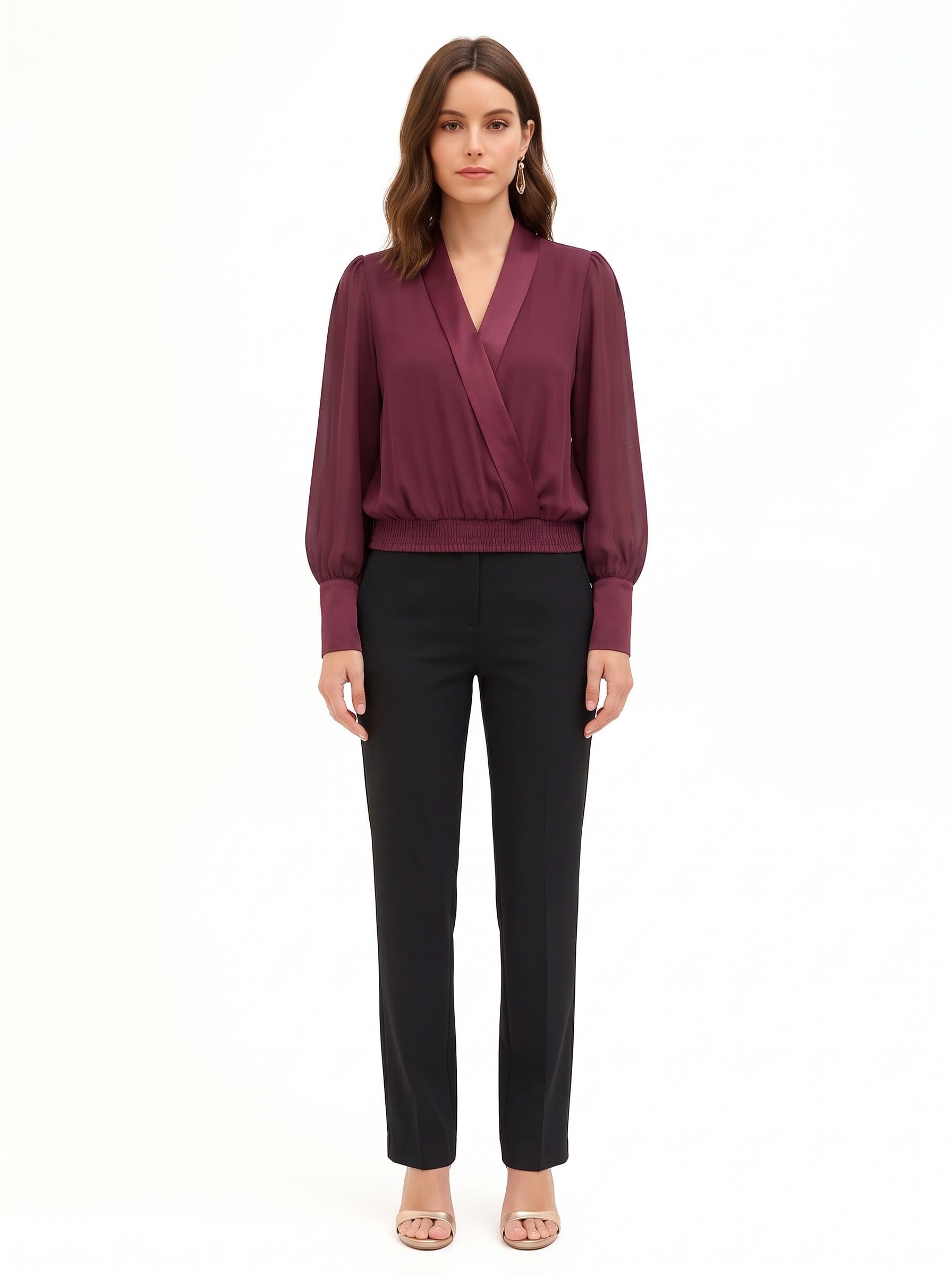 Blusa A Palloncino In Georgette Con Rever E Maxi Polsini In Raso Rinascimento