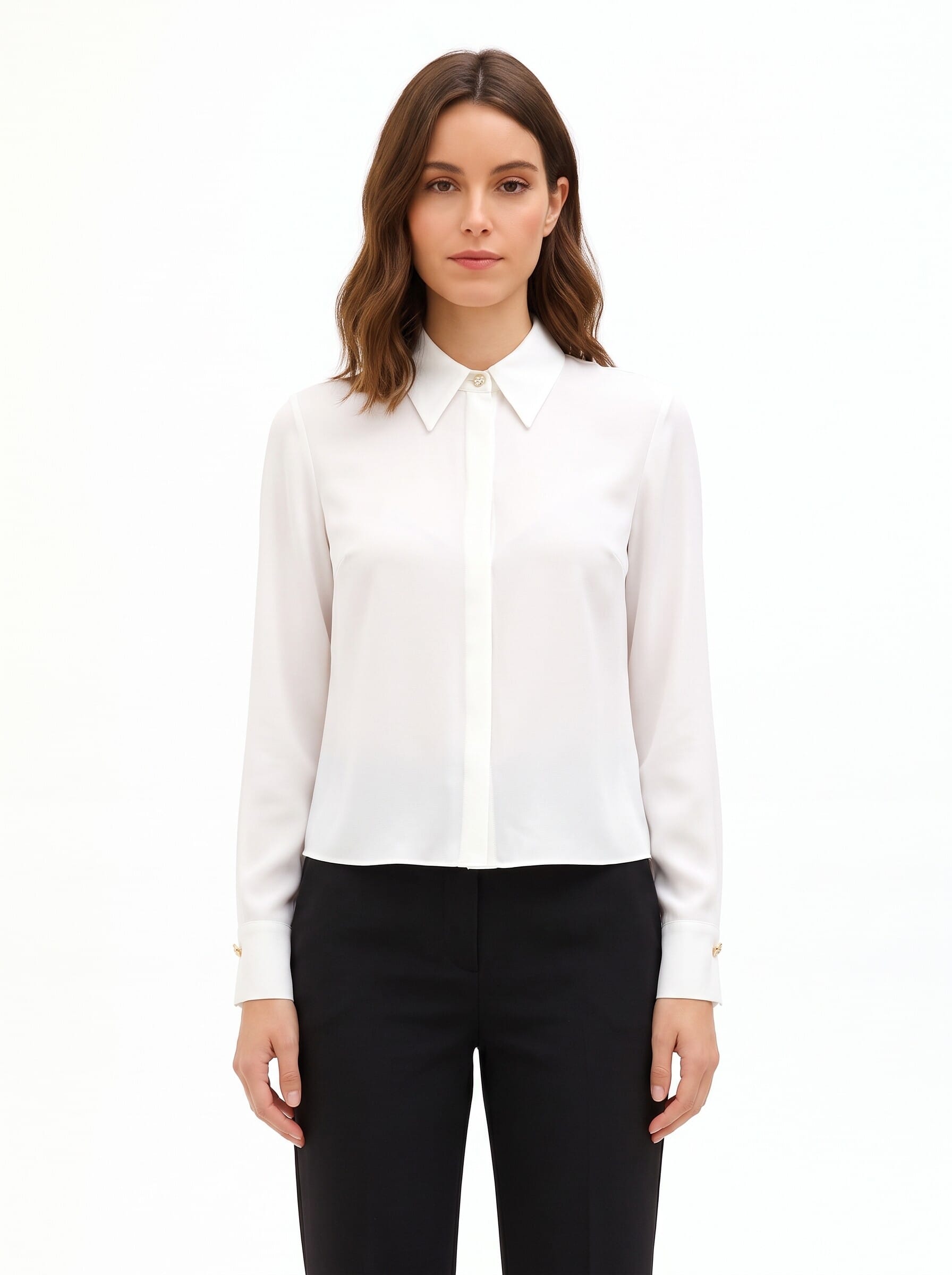 Chemise en satin mat avec partie centrale plissée et boutons dissimulés « Rinascimento »