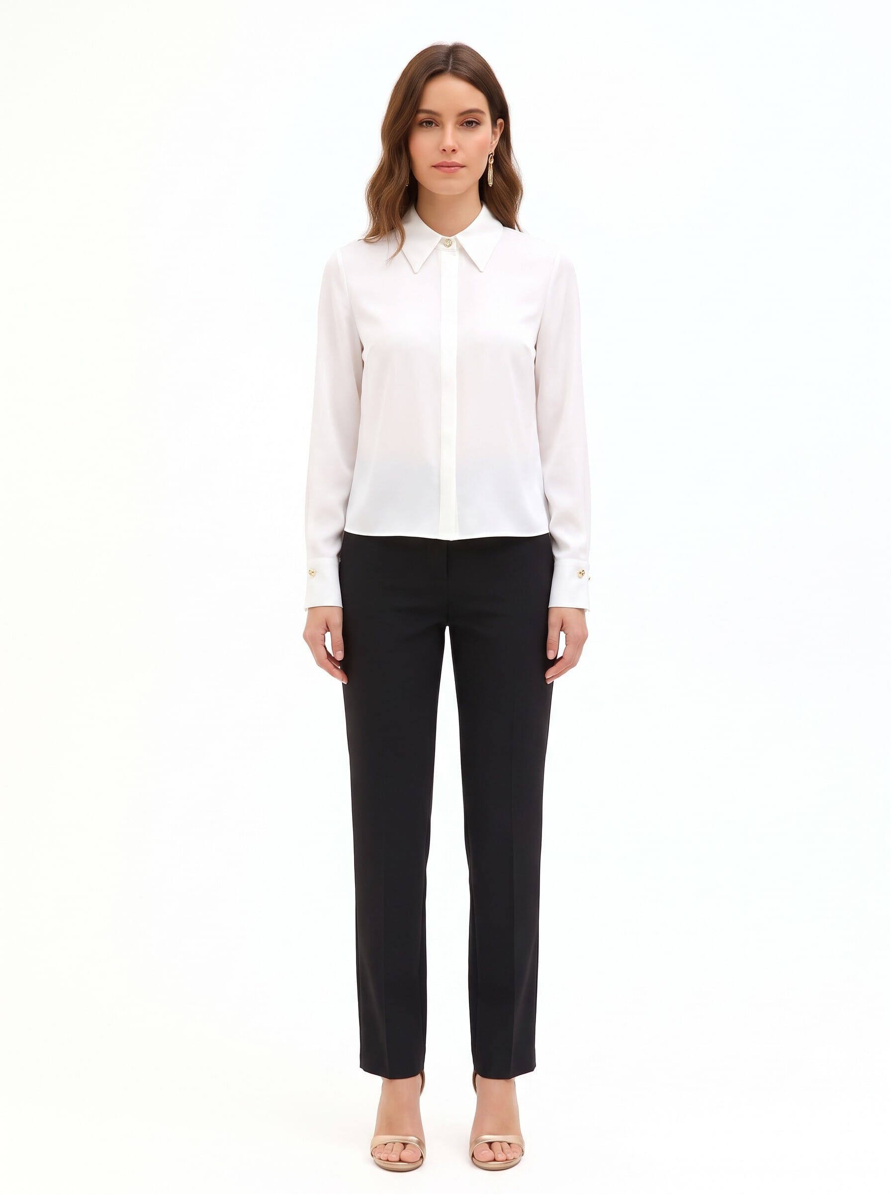 Chemise en satin mat avec partie centrale plissée et boutons dissimulés « Rinascimento »