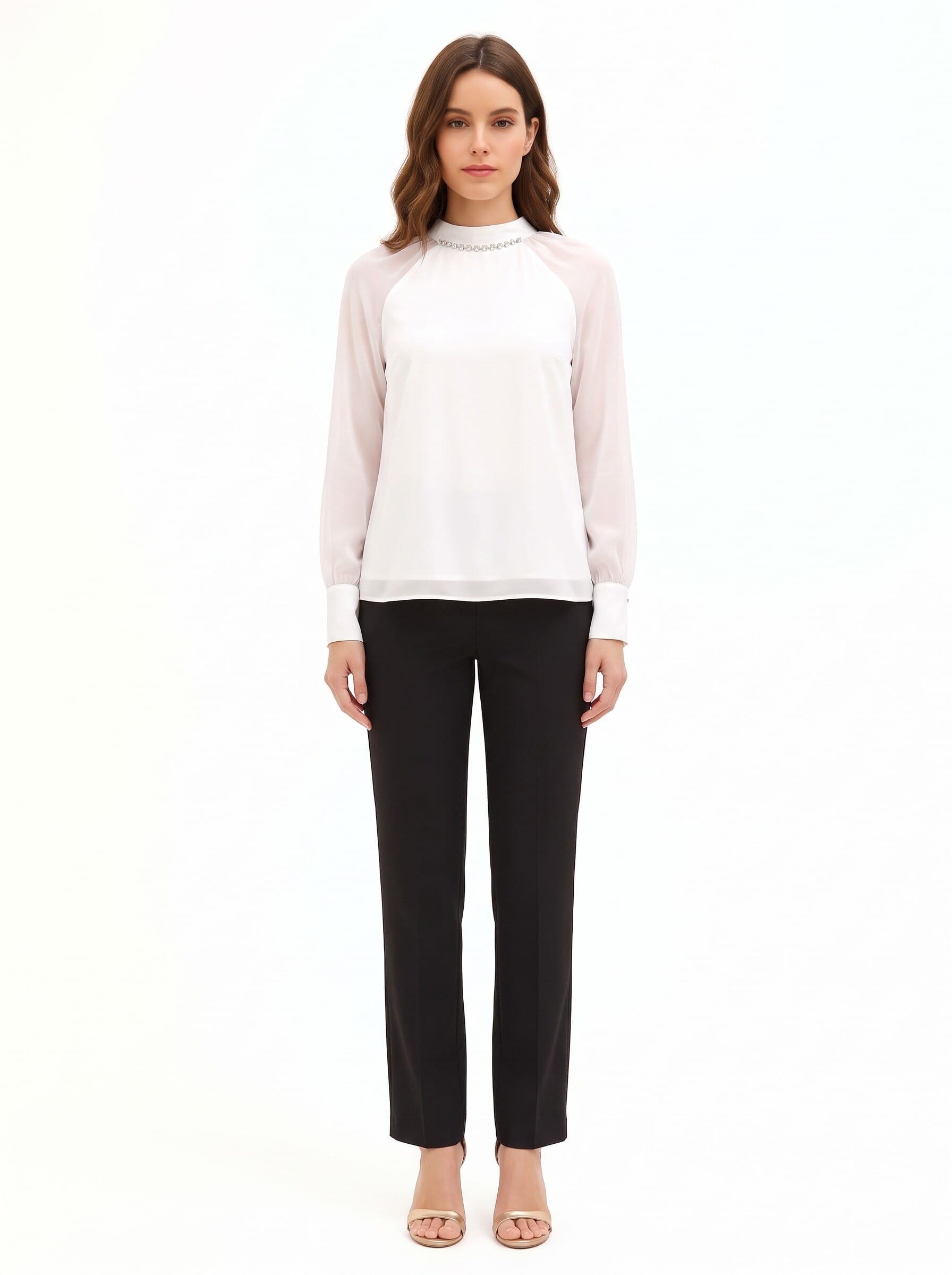 Blouse ample en mousseline avec des cristaux sur l'encolure « Rinascimento »