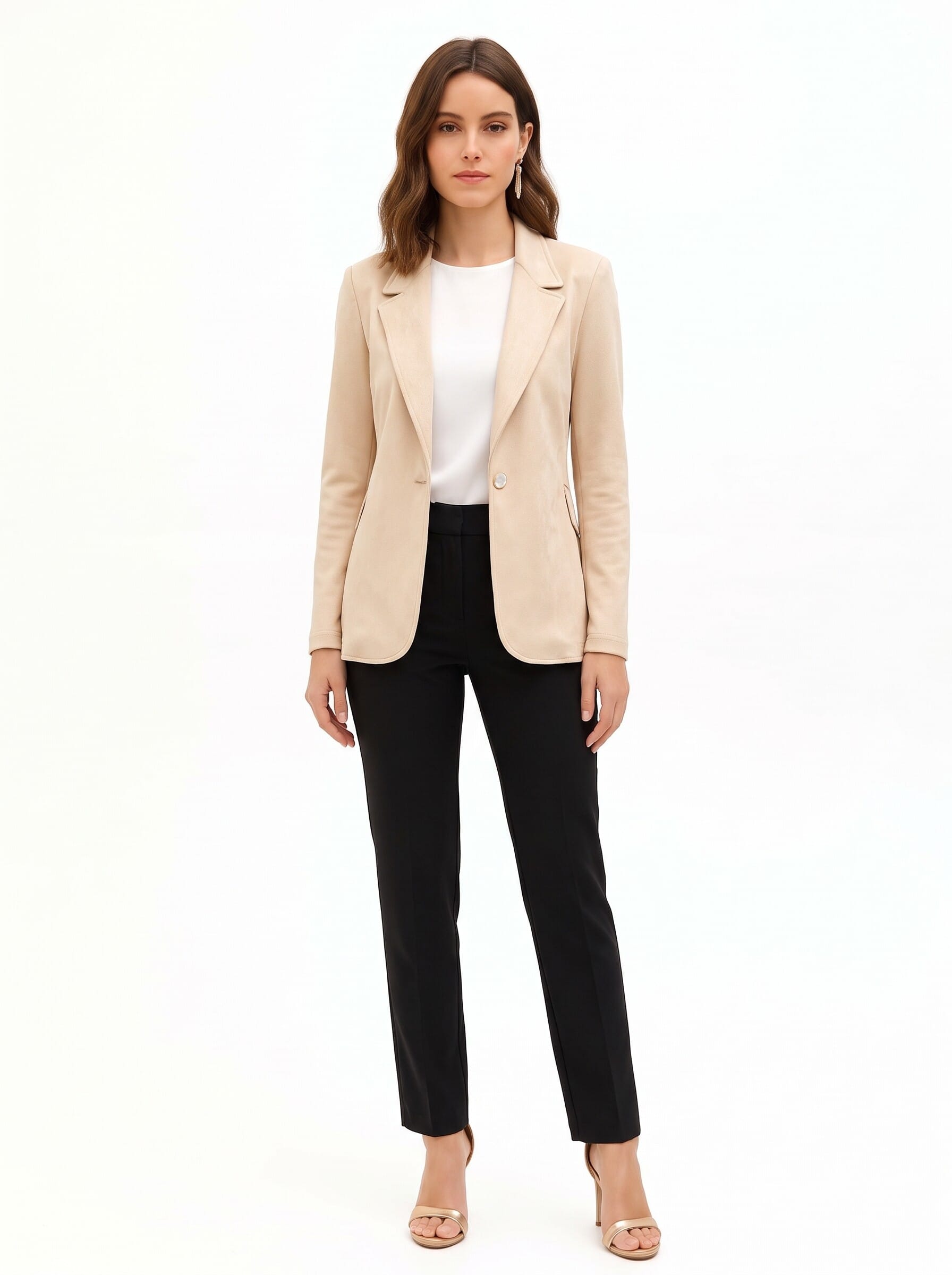 Faux Calfskin Blazer Jacket with Mother-of-Pearl-Effect Buttons by Rinascimento