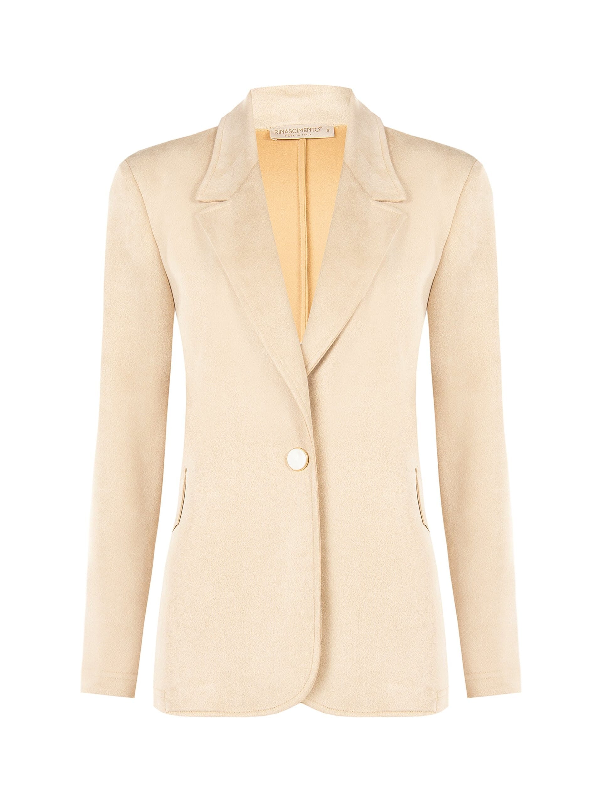 Faux Calfskin Blazer Jacket with Mother-of-Pearl-Effect Buttons by Rinascimento