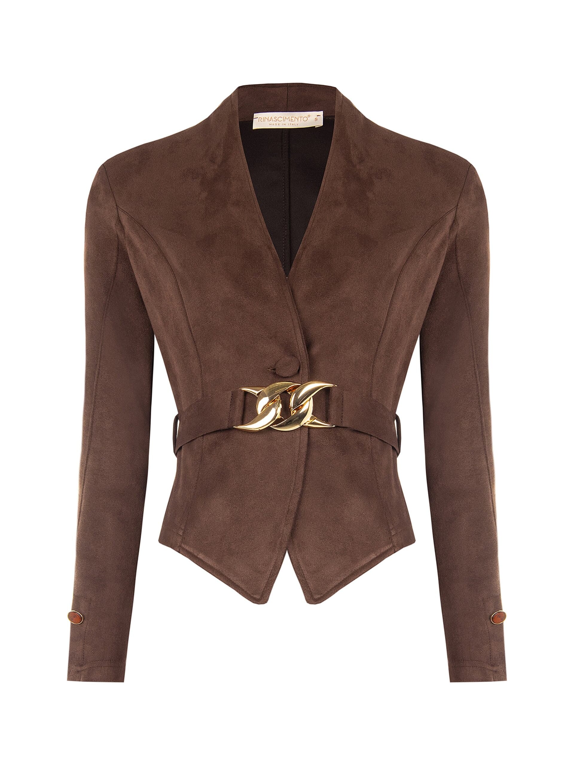 Giacca Blazer Corta Sfiancata In Simil-Dainetto Con Cintura Rigida Coordinata E Fibbia Catena Rinascimento
