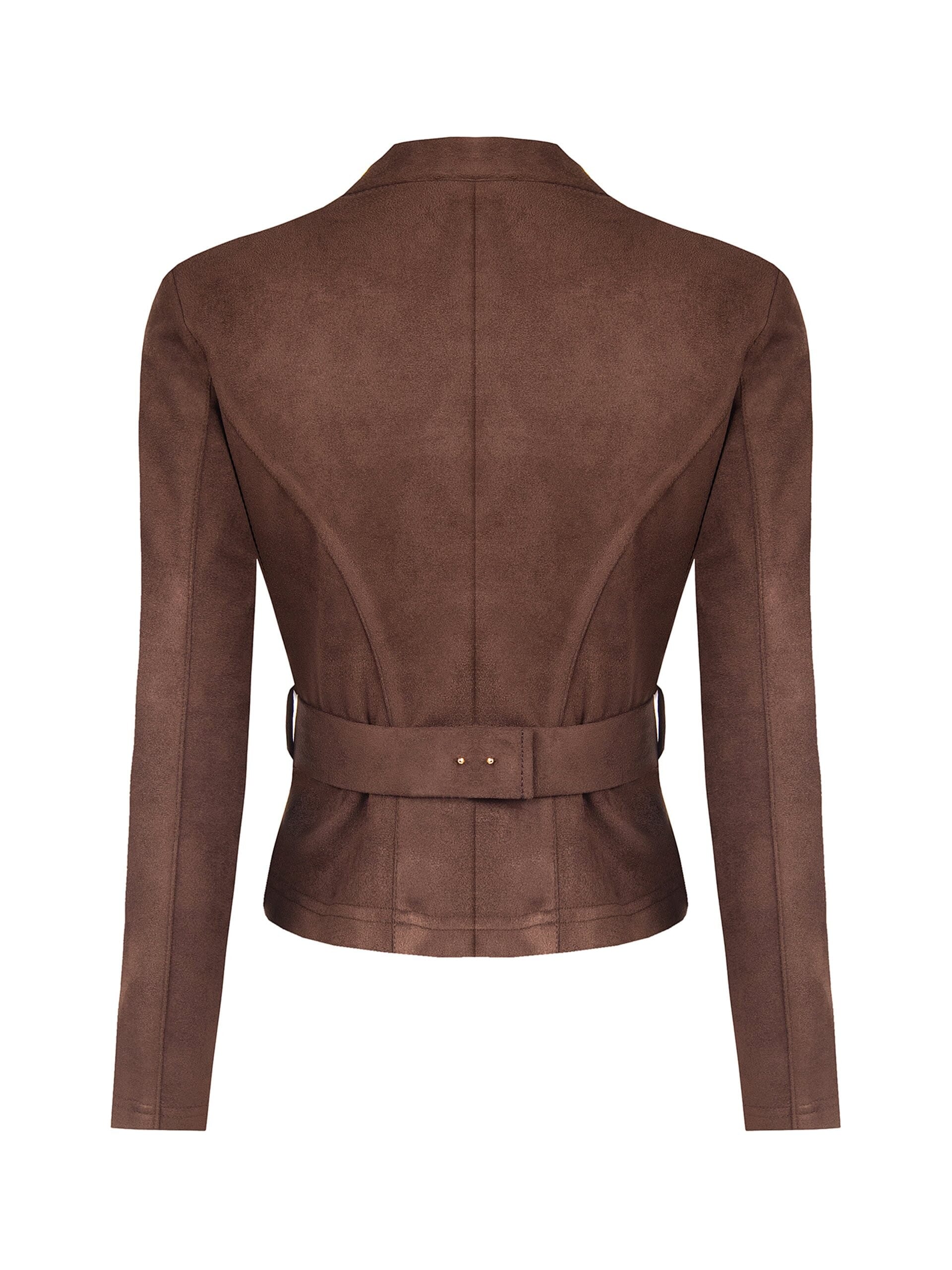 Giacca Blazer Corta Sfiancata In Simil-Dainetto Con Cintura Rigida Coordinata E Fibbia Catena Rinascimento