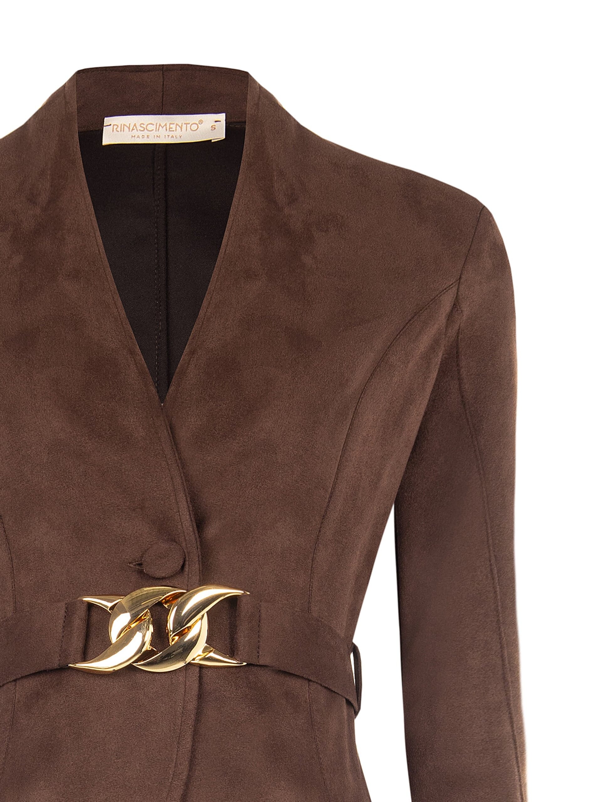 Giacca Blazer Corta Sfiancata In Simil-Dainetto Con Cintura Rigida Coordinata E Fibbia Catena Rinascimento