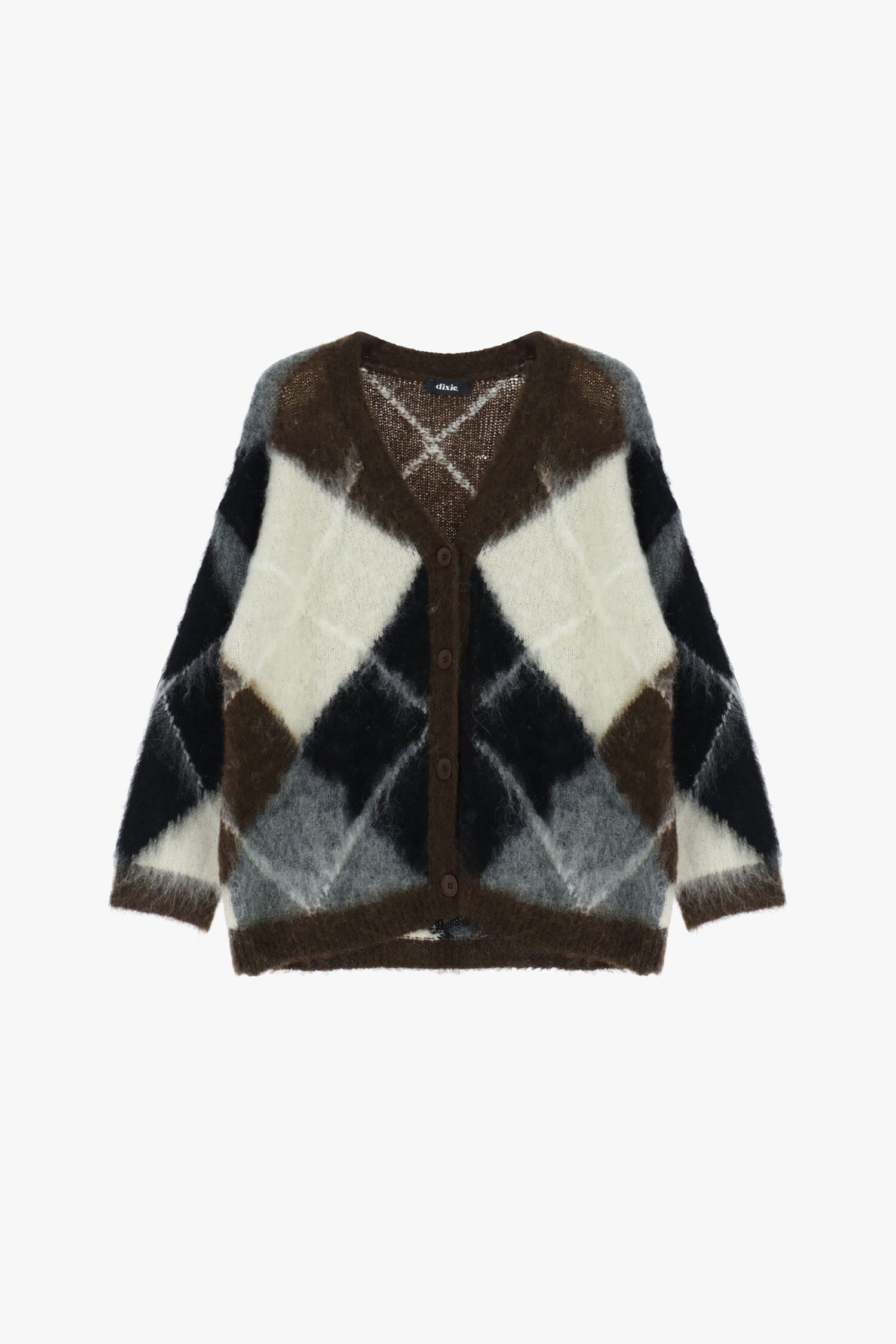 Dixie Long-Sleeved Diamond-Pattern Cardigan with Buttons