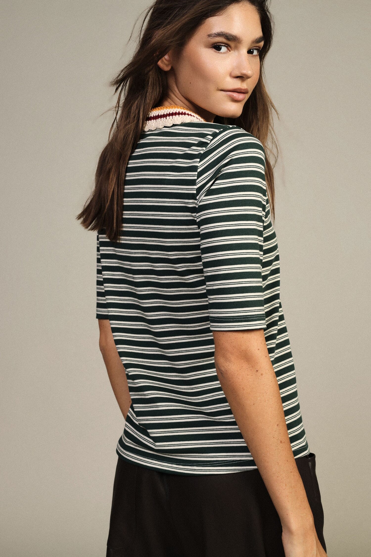T-Shirt A Righe Con Colletto Lavorato A Maglia Dixie