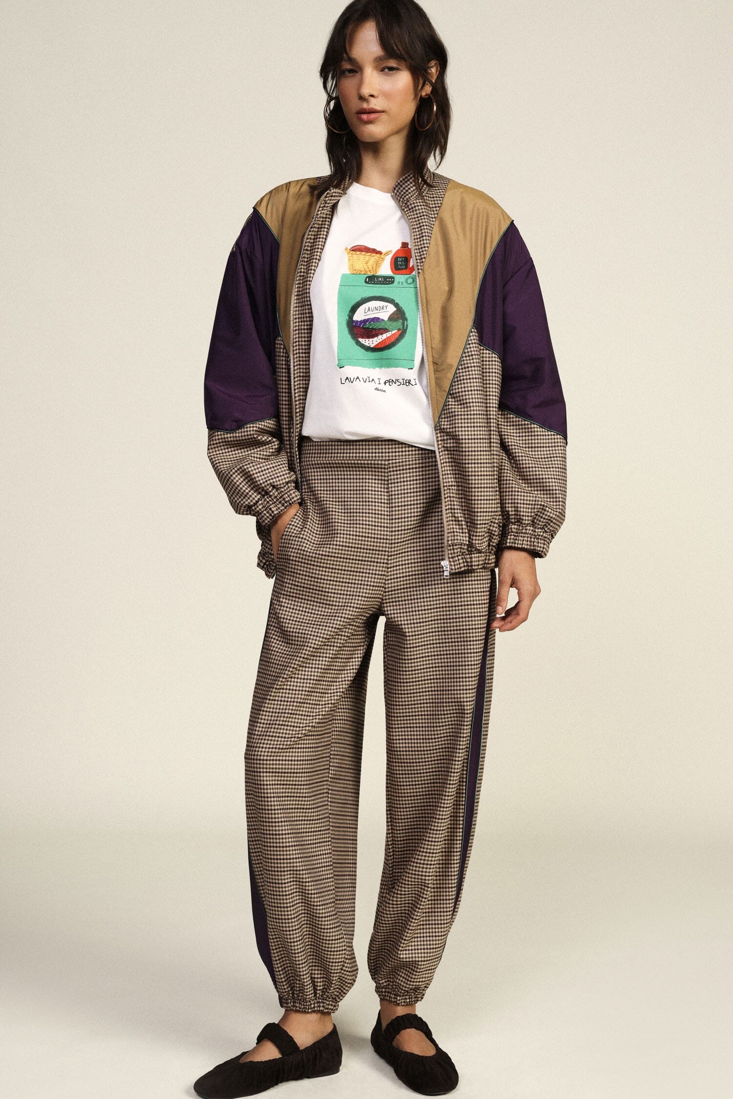 Pantaloni Jogging Fantasia Micro-Check Con Bande Laterali Dixie