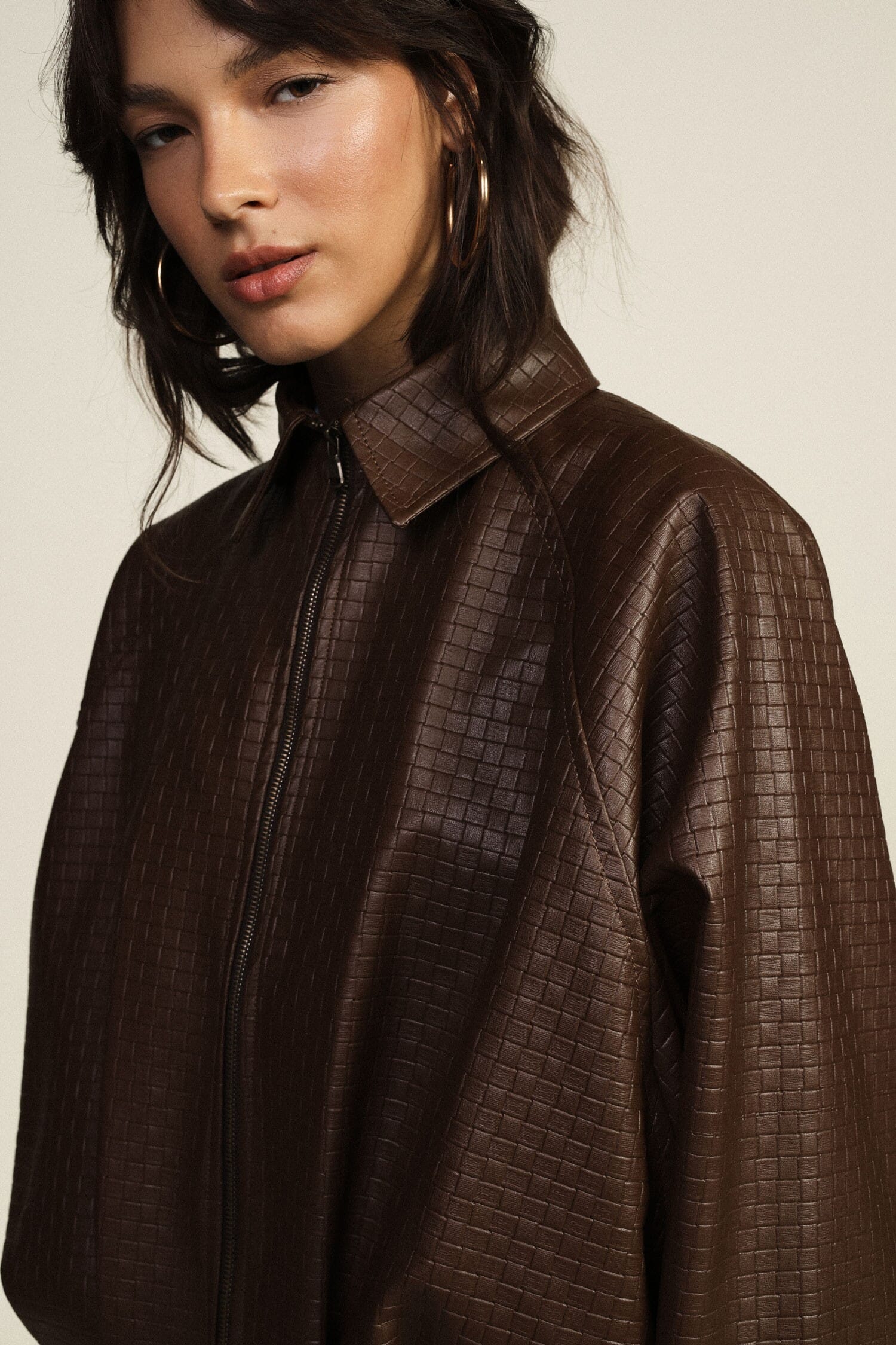 Faux Leather Jacket with Wide Sleeves and a Dixie Zip