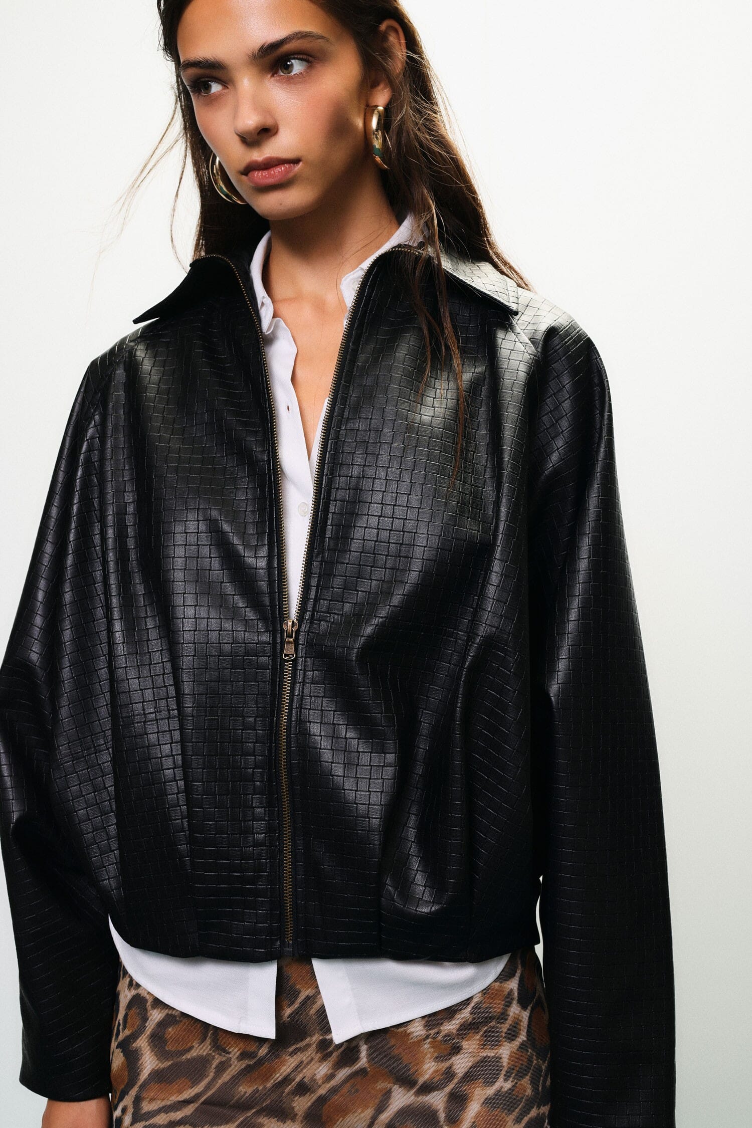 Faux Leather Jacket with Wide Sleeves and a Dixie Zip