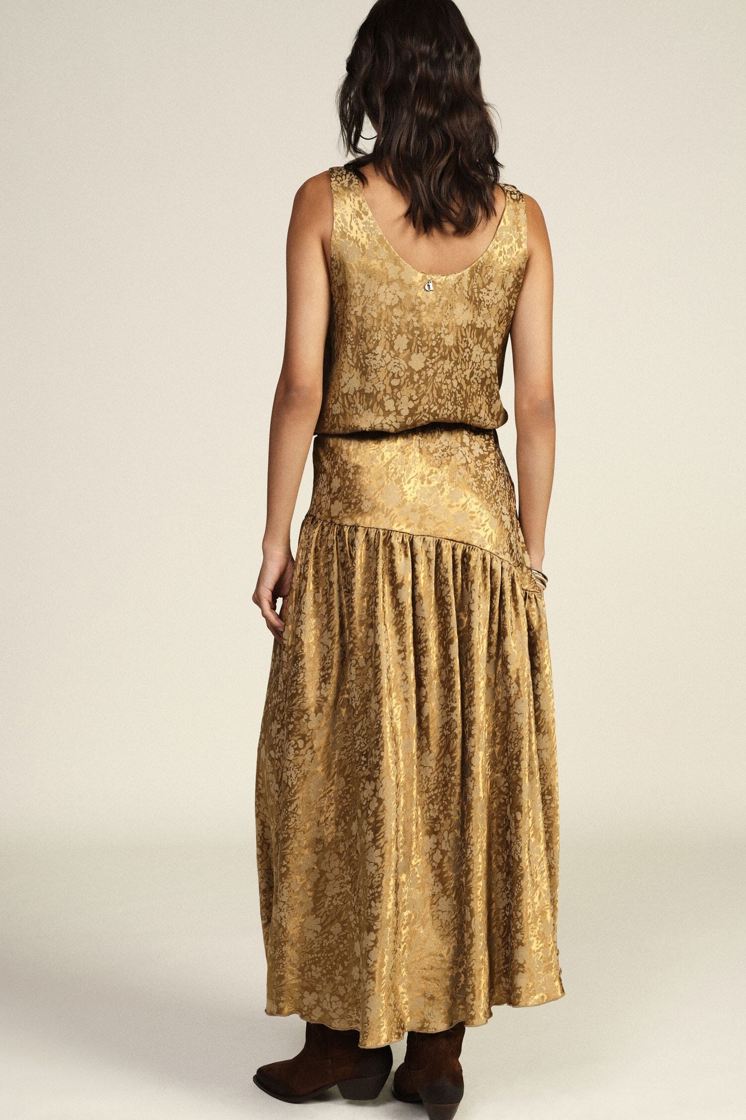 Dixie Midi Skirt with Floral Print and Asymmetrical Hem