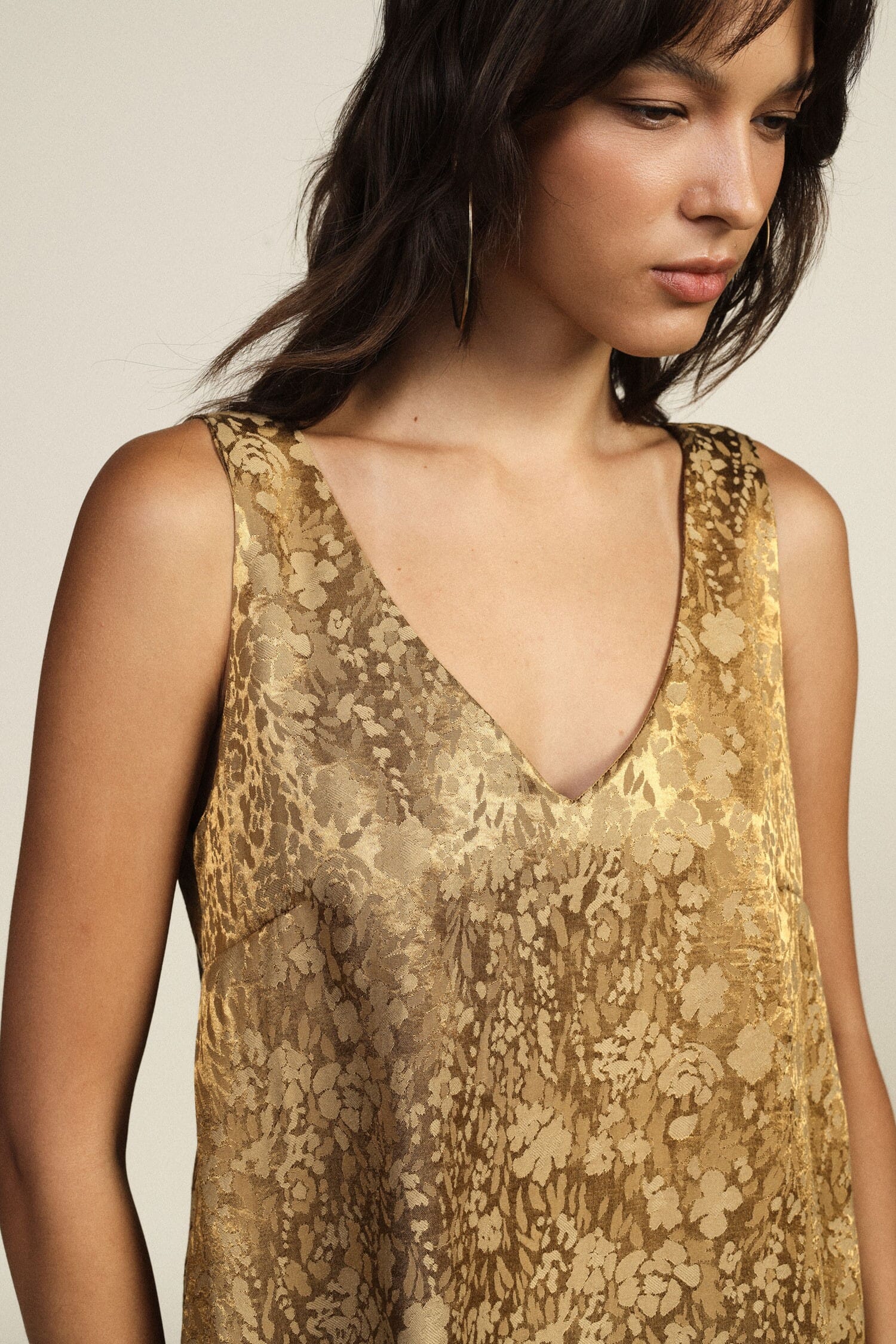 Dixie Loose-Fitting Floral Jacquard Top with a Deep Neckline