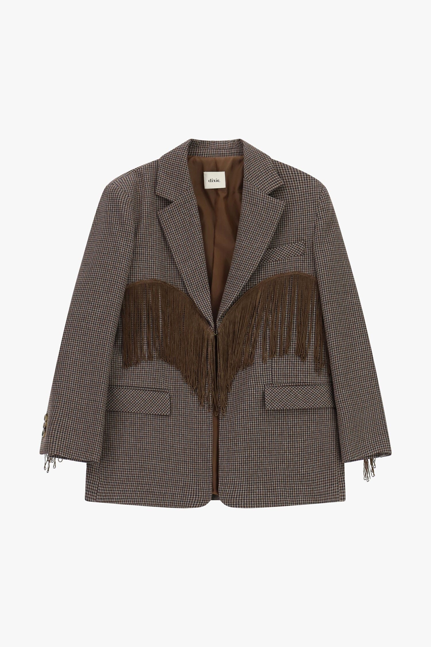 Checked Blazer with Decorative Fringes and Dixie Pockets