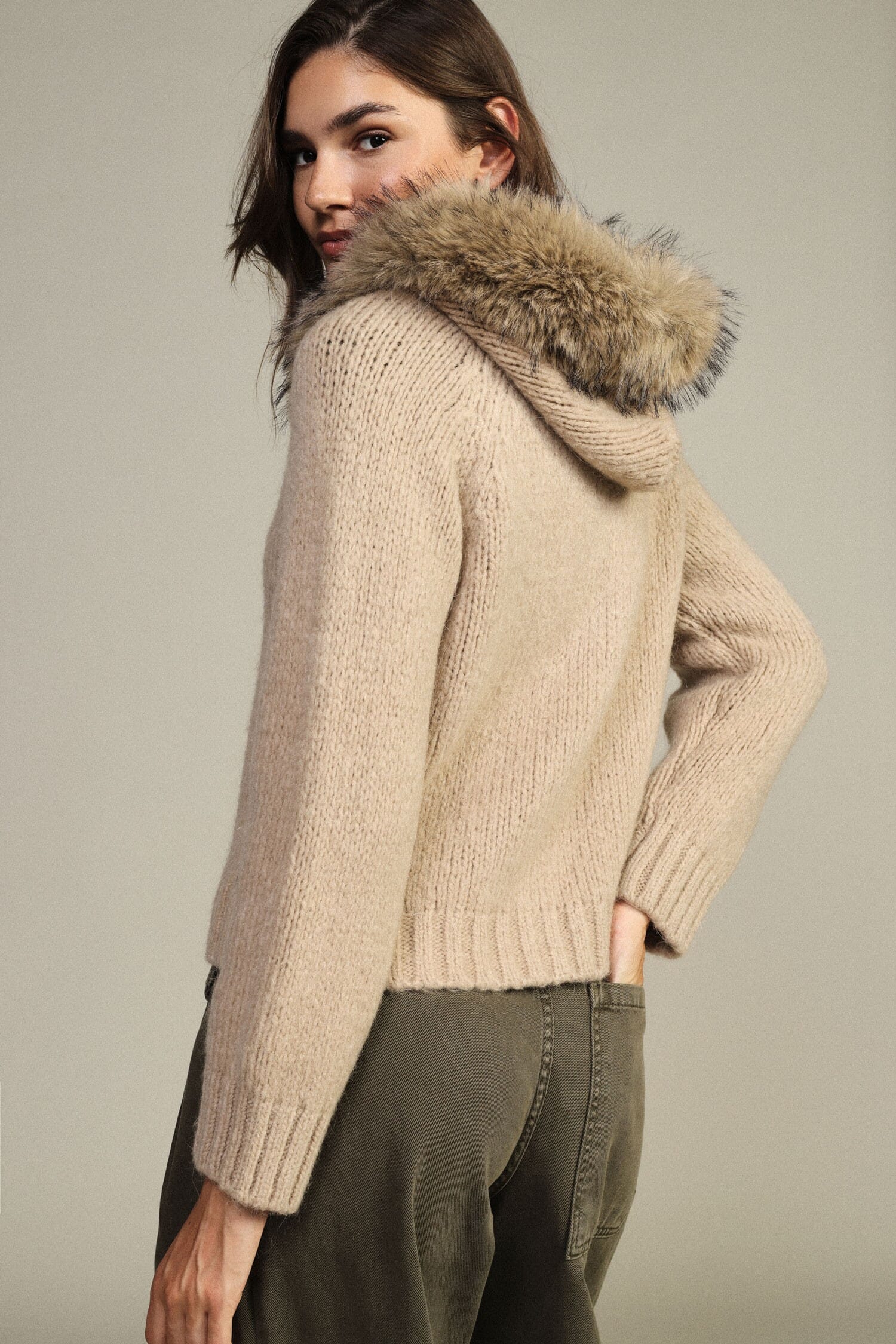 Dixie Fur-Trimmed Hooded Zip-Up Cardigan