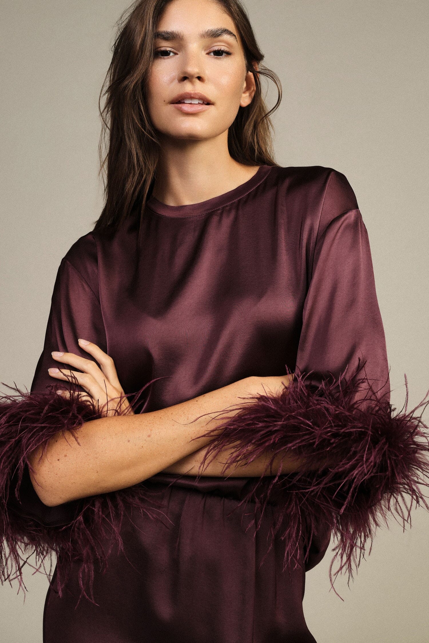 Maglione Ampio Con Maniche A Tre Quarti E Piume Dixie