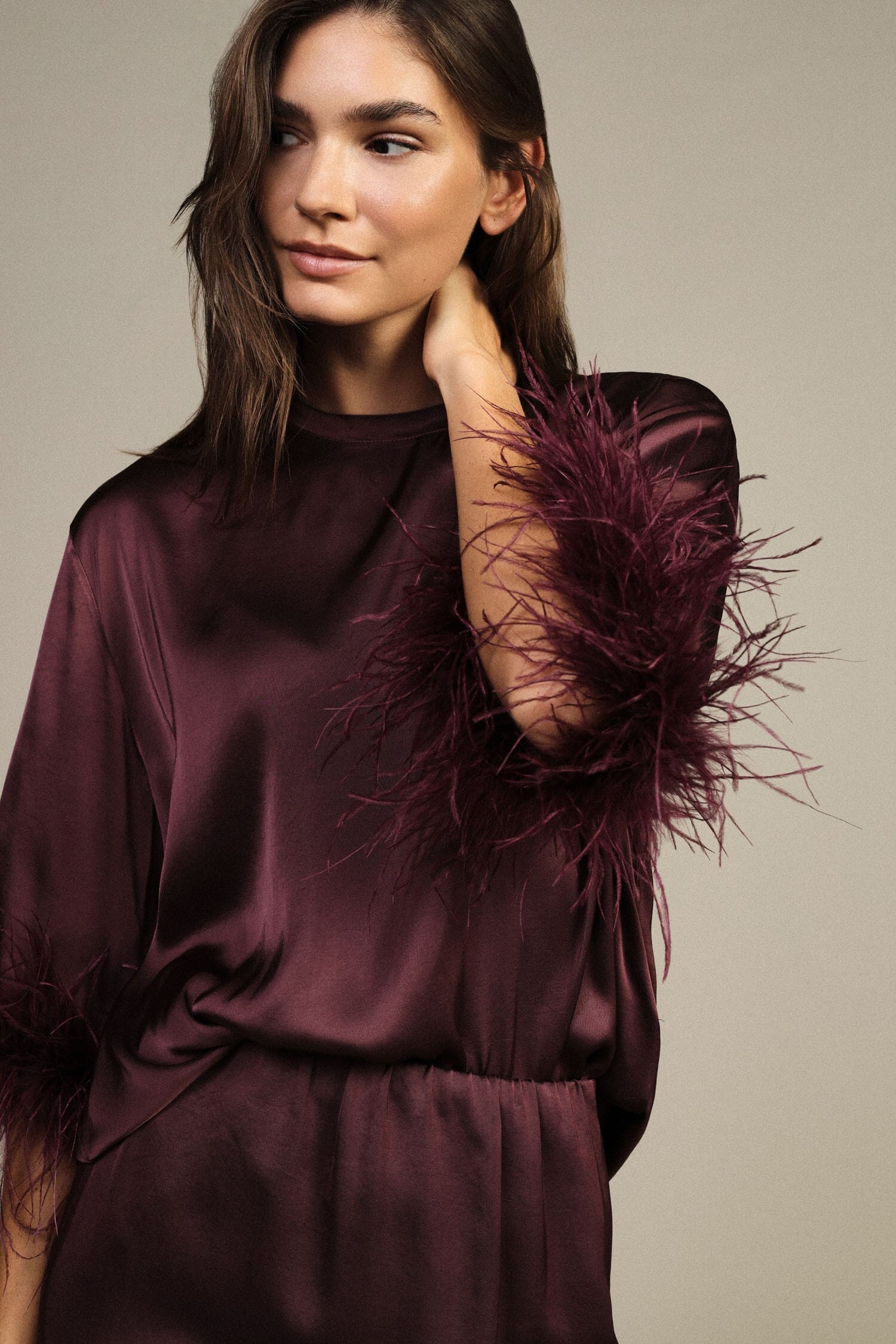 Maglione Ampio Con Maniche A Tre Quarti E Piume Dixie