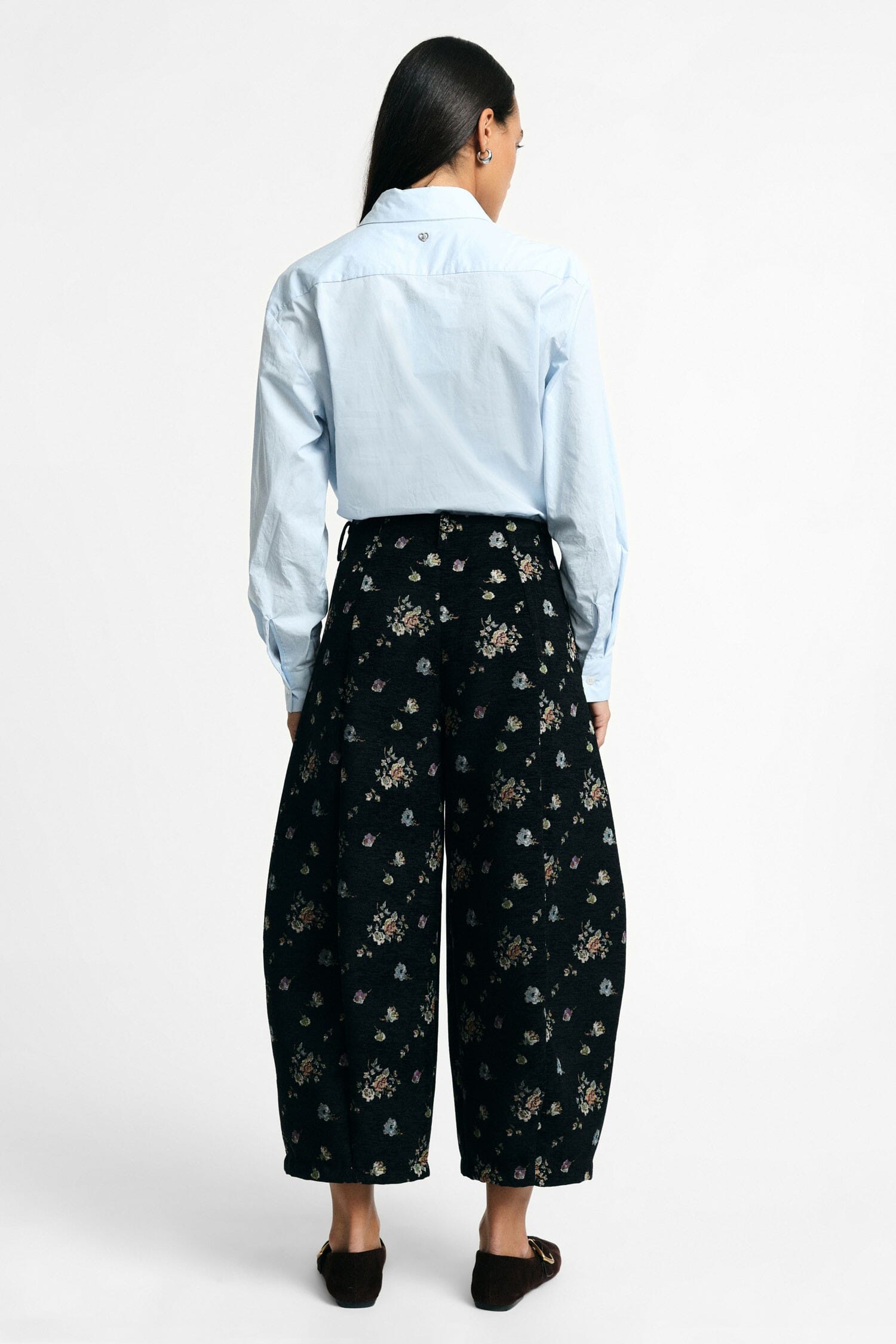 Pantaloni Palazzo Ampi Vita Alta Stampa Fiori Please