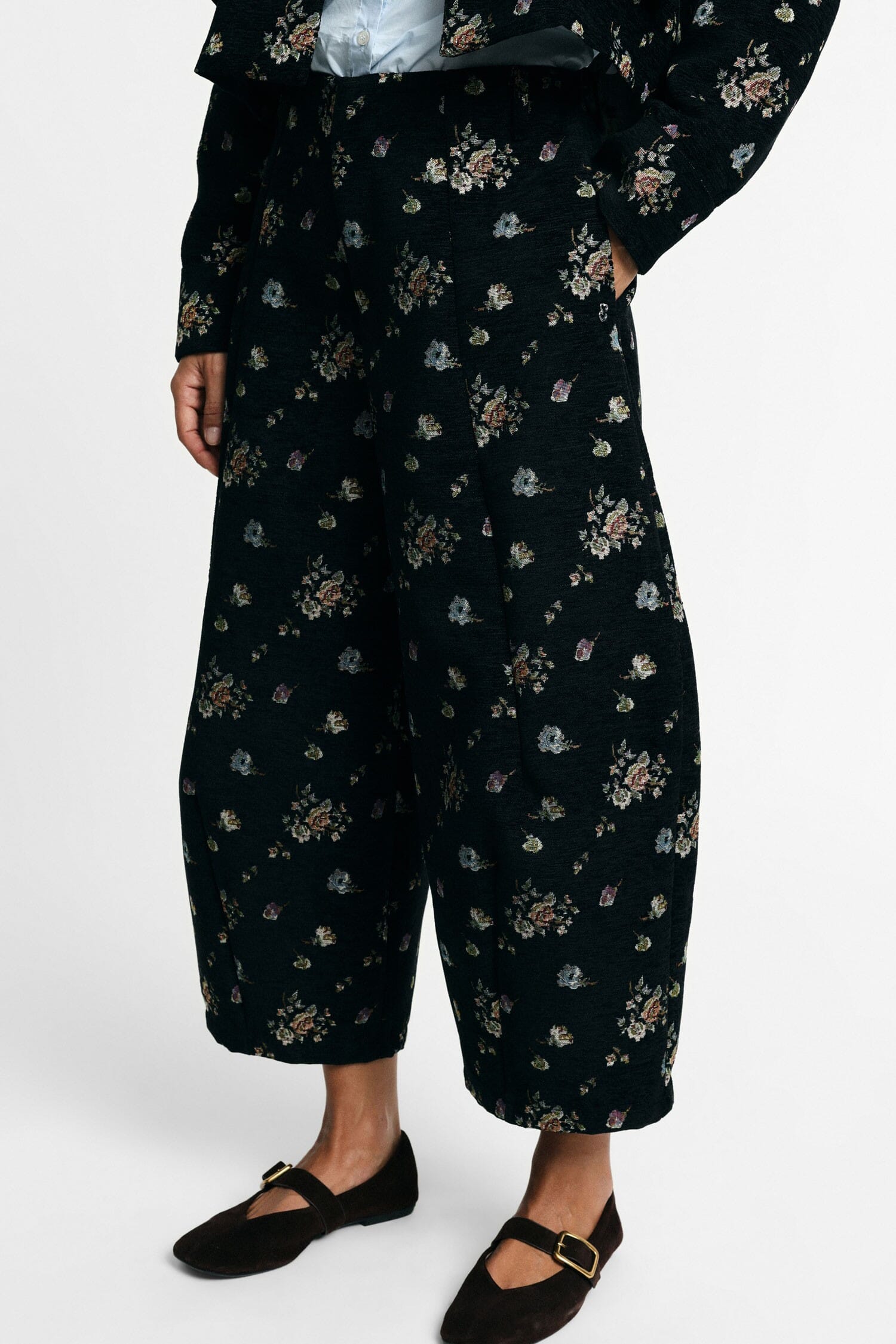 Pantaloni Palazzo Ampi Vita Alta Stampa Fiori Please