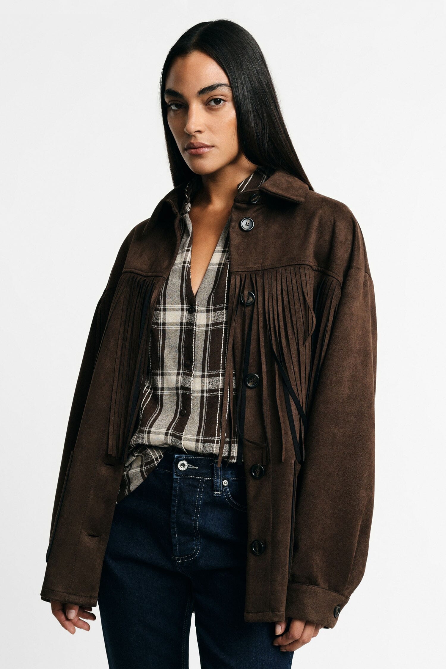 Veste-chemise à franges et poches avant, Please