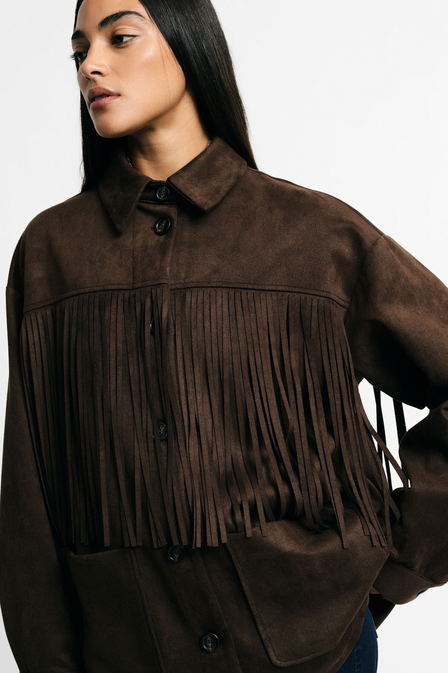 Veste-chemise à franges et poches avant, Please