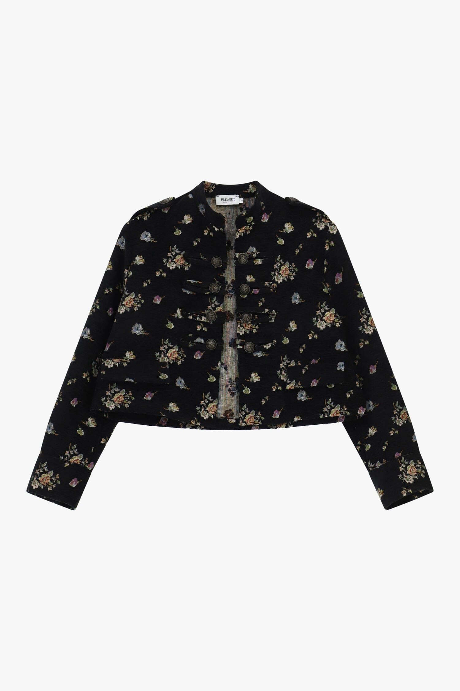 Veste-chemise courte à motif floral et boutons « Please »