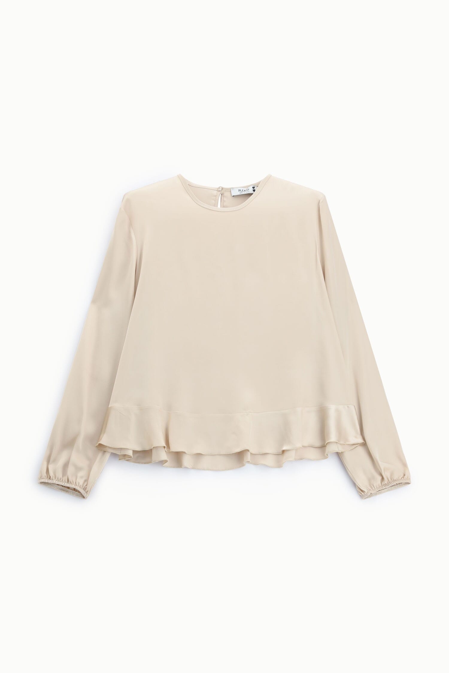 Blusa Girocollo Con Volant E Maniche Lunghe Please
