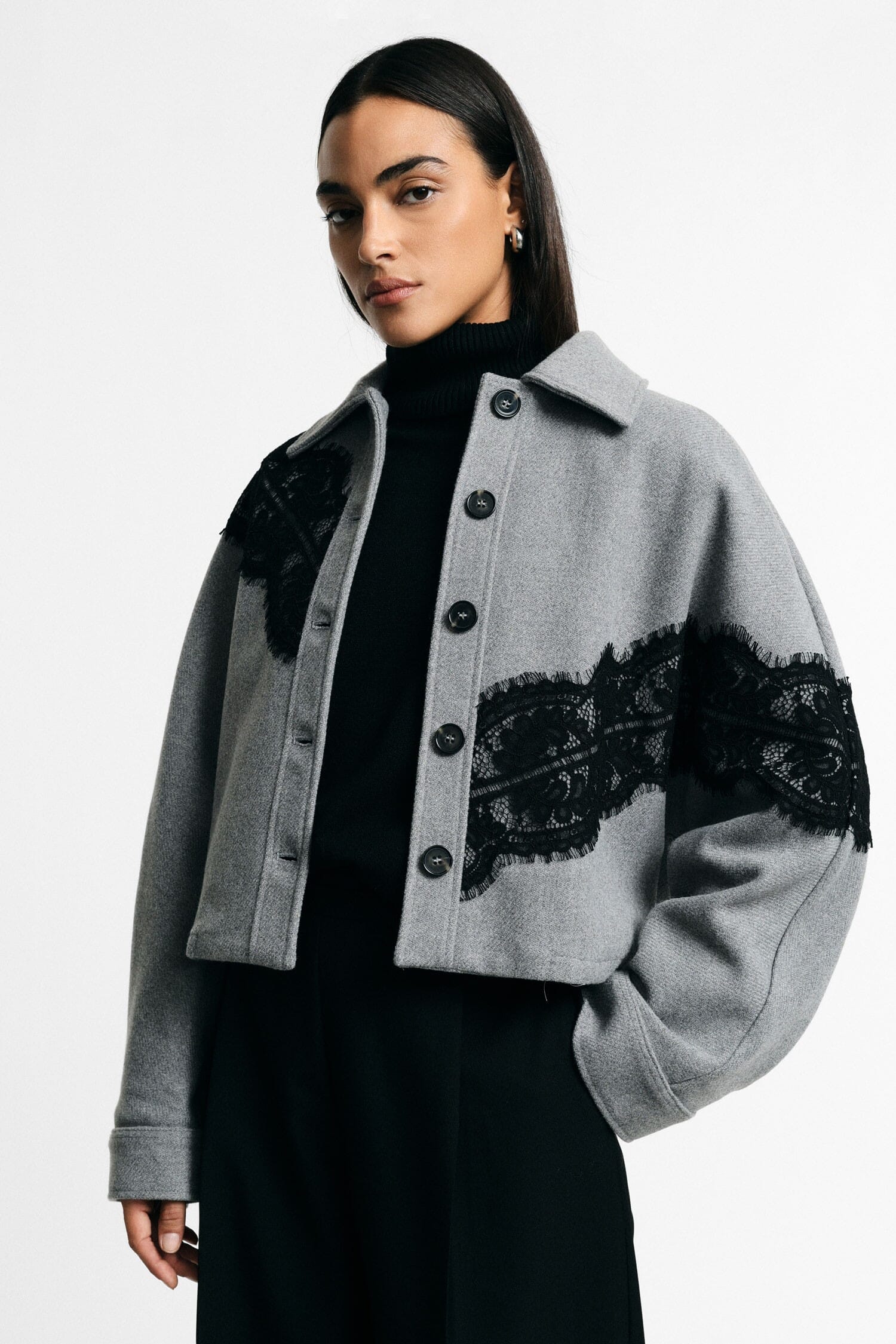 Short Shirt Jacket With Lace Inserts – Please