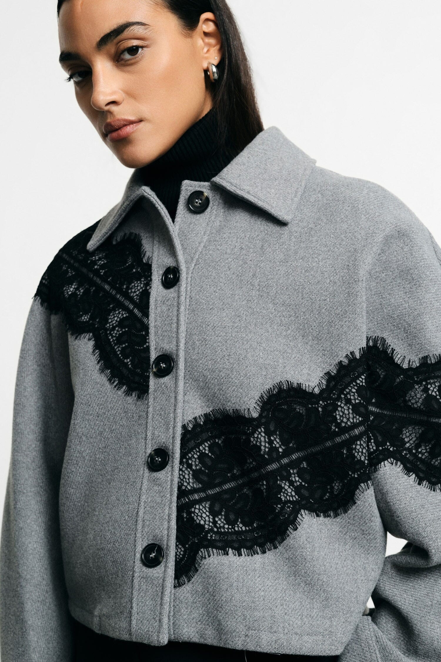 Short Shirt Jacket With Lace Inserts – Please