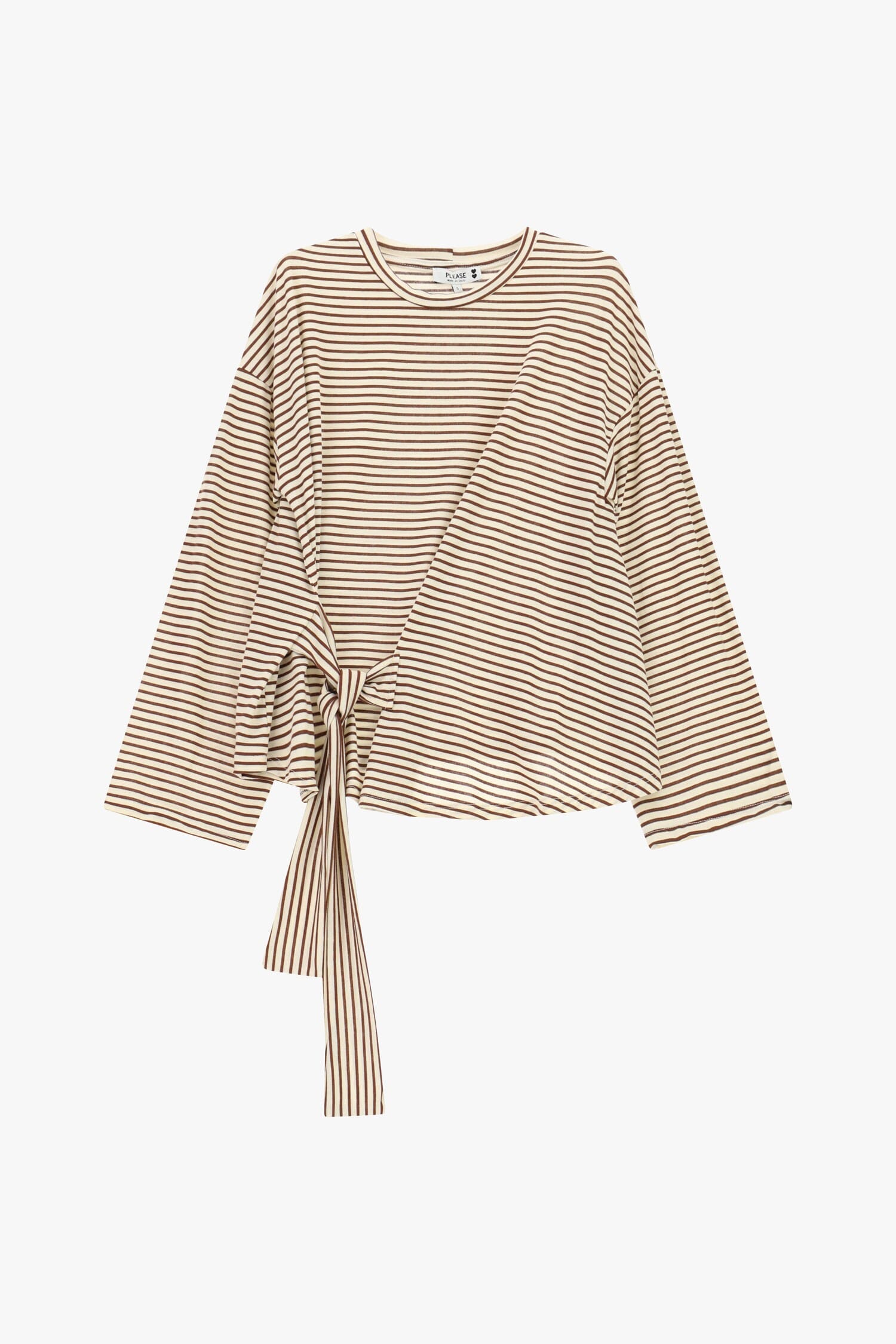 T-Shirt A Righe Con Nodo Laterale E Maniche Lunghe Please