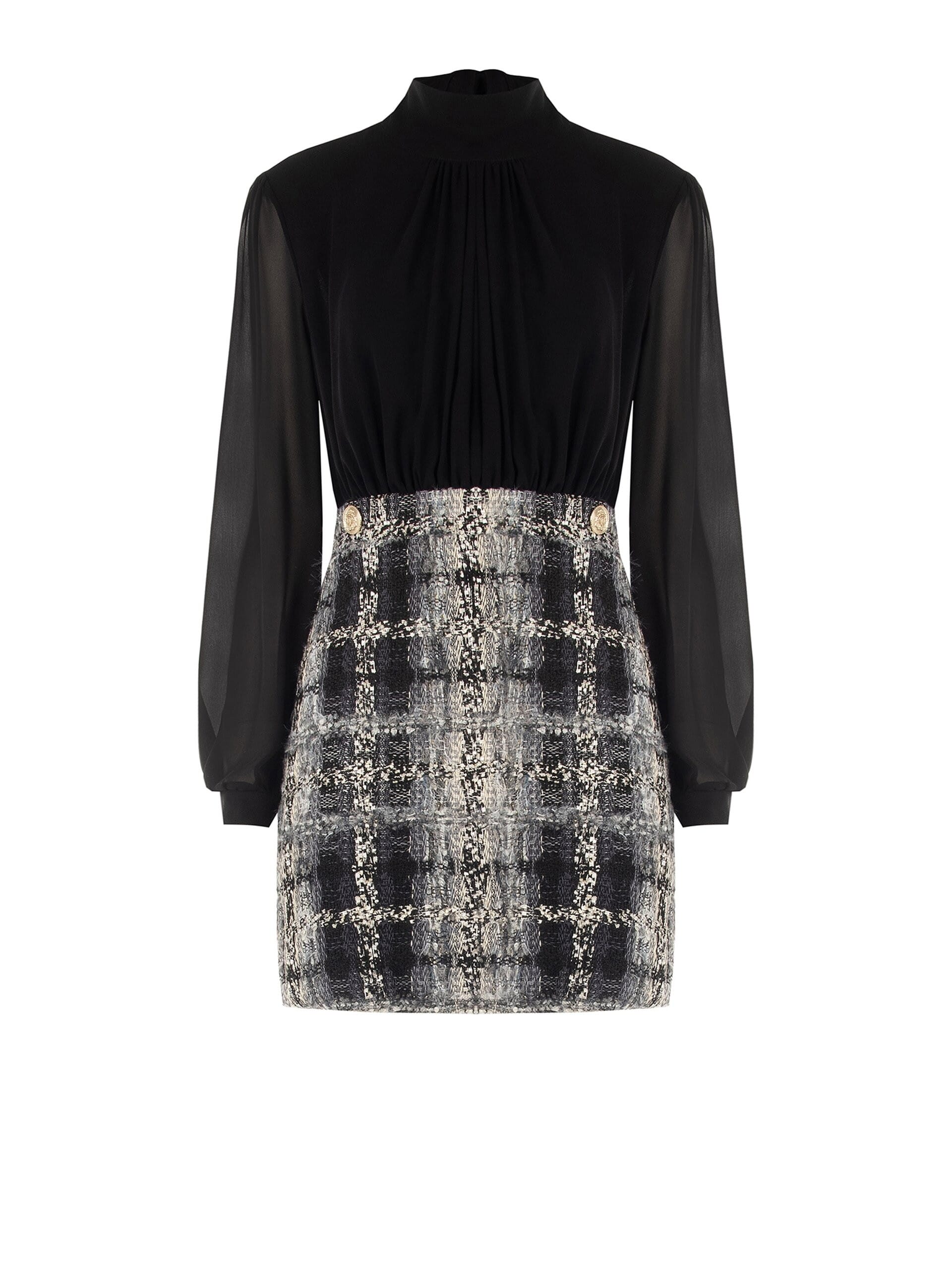 Abito Corto Effetto 2 Pezzi Con Top In Georgette E Gonna In Tweed Bouclé Con Lurex Rinascimento
