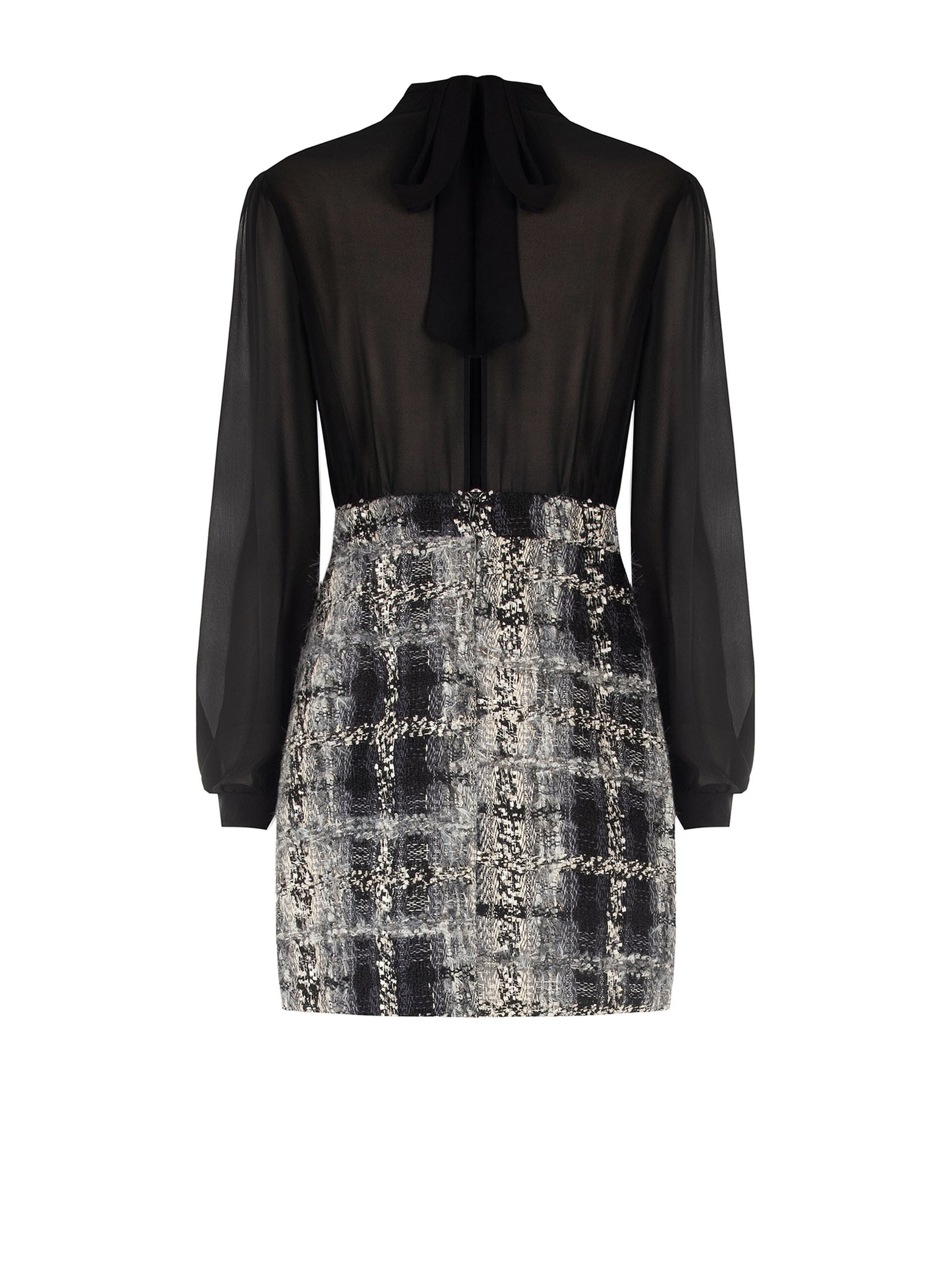 Abito Corto Effetto 2 Pezzi Con Top In Georgette E Gonna In Tweed Bouclé Con Lurex Rinascimento
