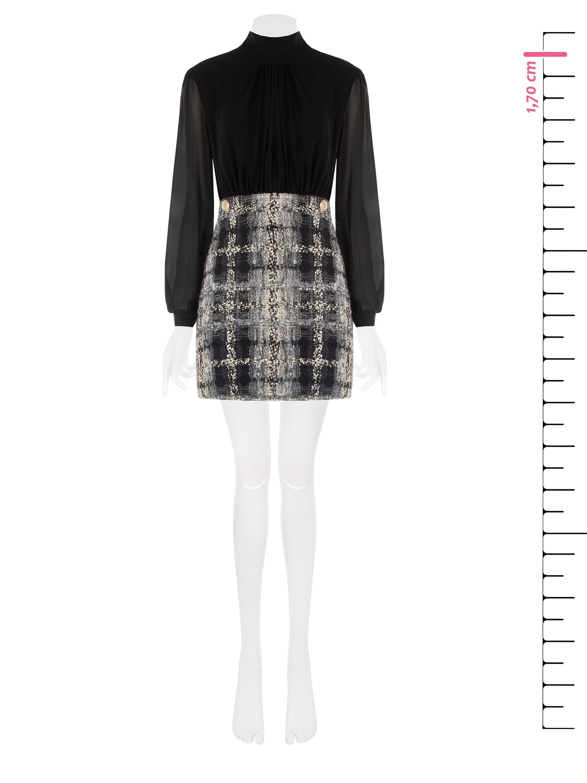 Abito Corto Effetto 2 Pezzi Con Top In Georgette E Gonna In Tweed Bouclé Con Lurex Rinascimento