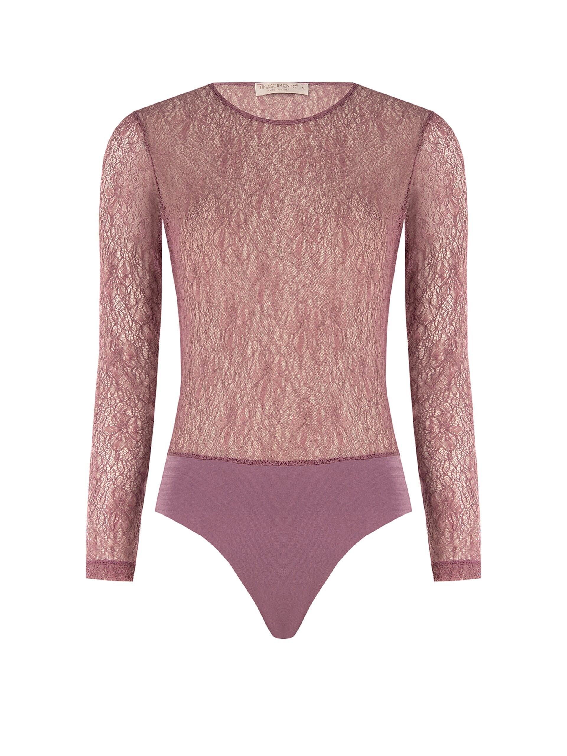 Rinascimento Fitted Lace Bodysuit with a Round Neckline