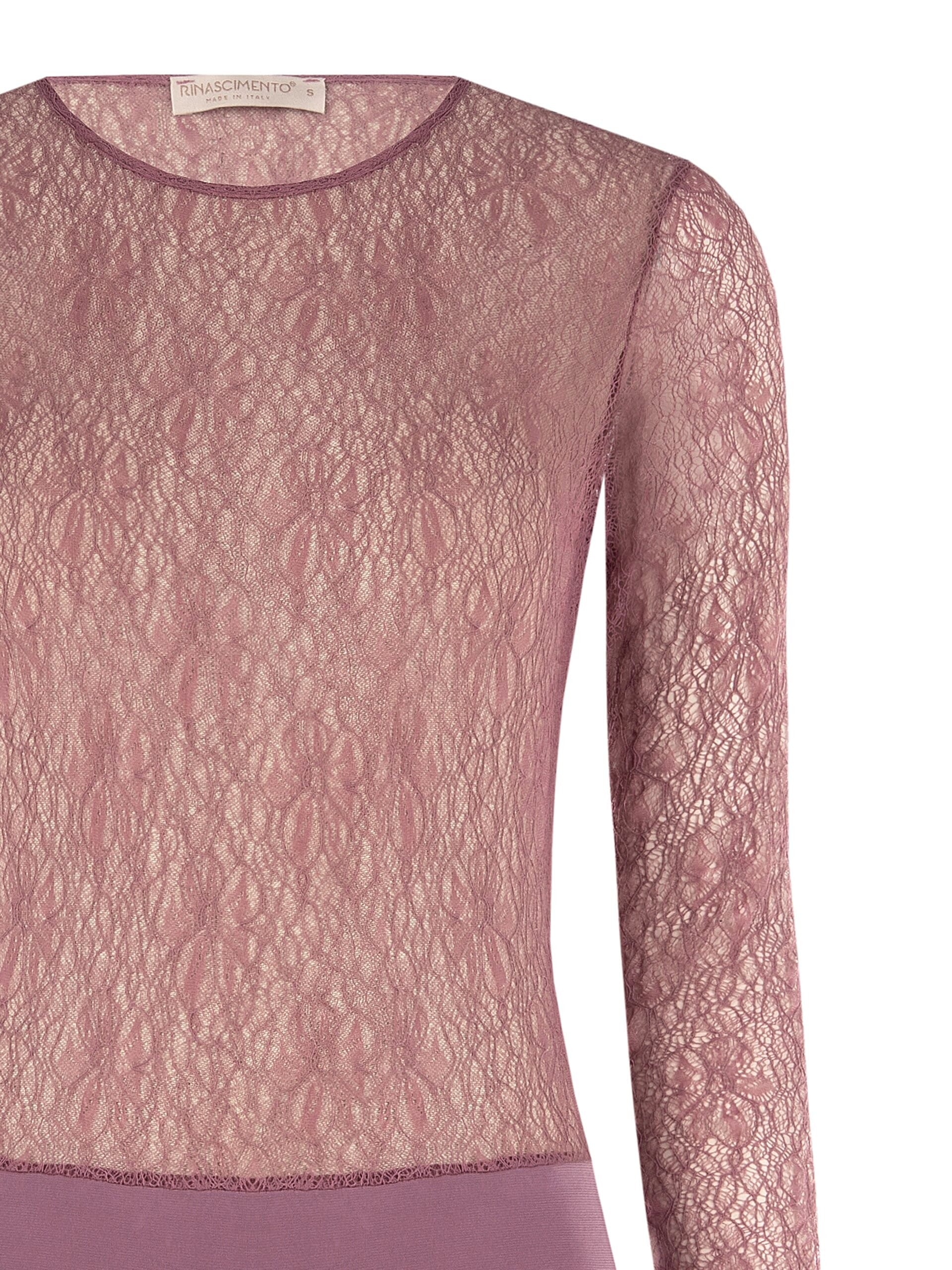 Rinascimento Fitted Lace Bodysuit with a Round Neckline