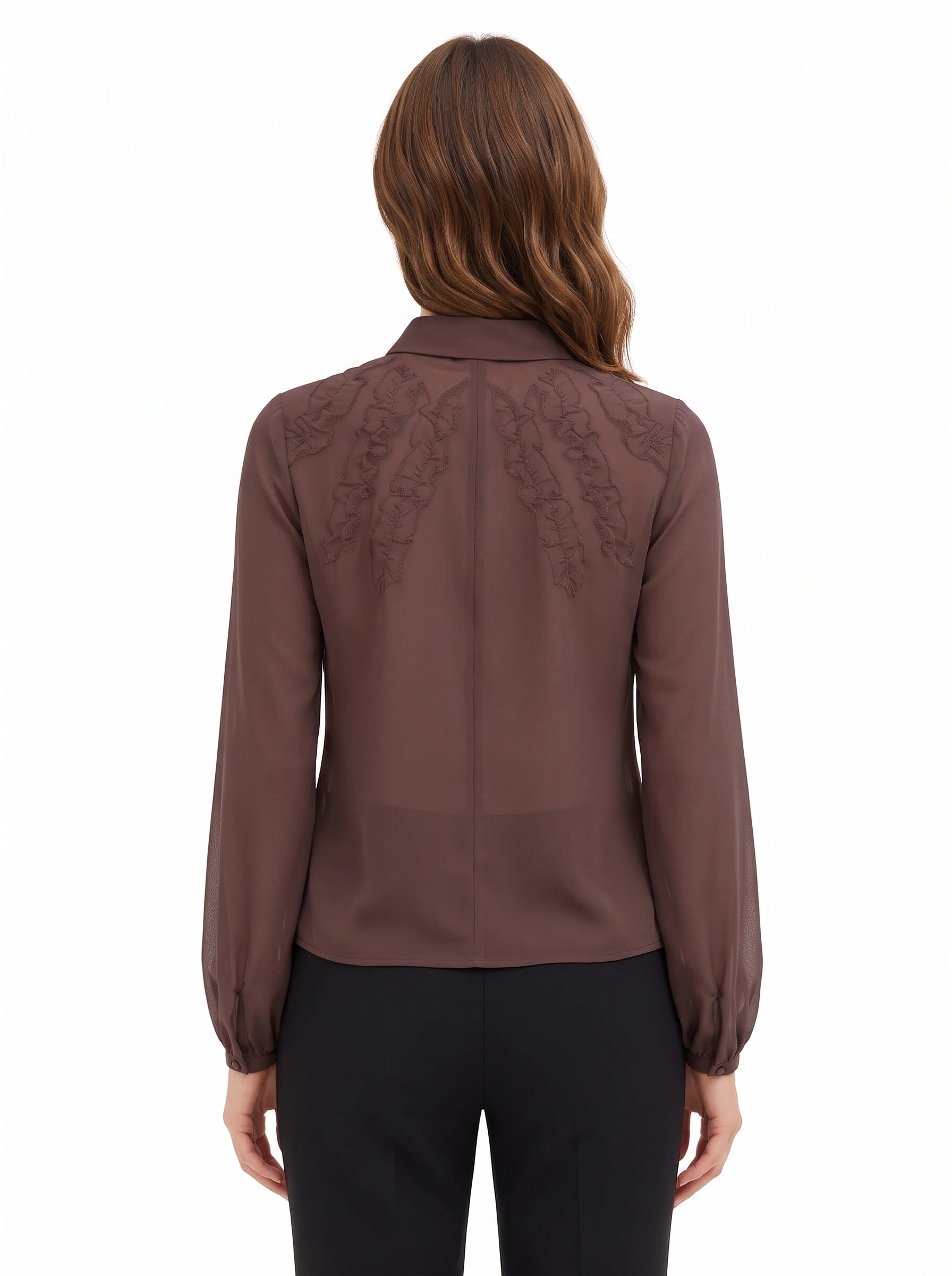 Rinascimento Fitted Georgette Blouse with Ruffles and Concealed Buttons