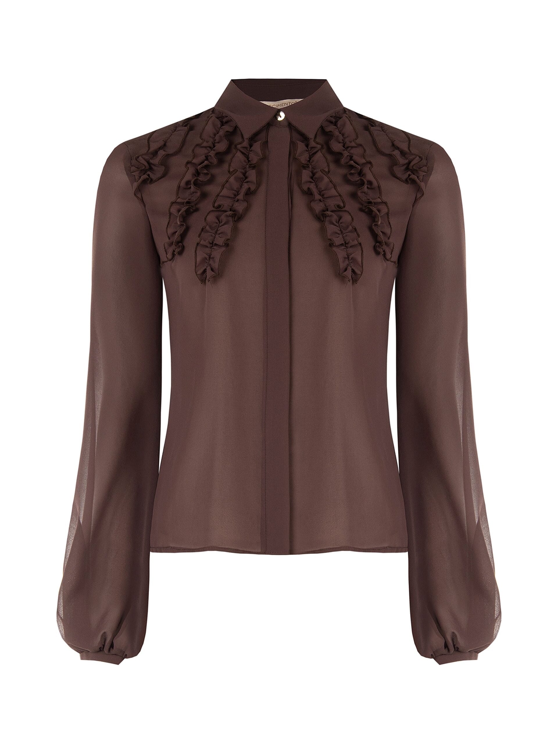Rinascimento Fitted Georgette Blouse with Ruffles and Concealed Buttons