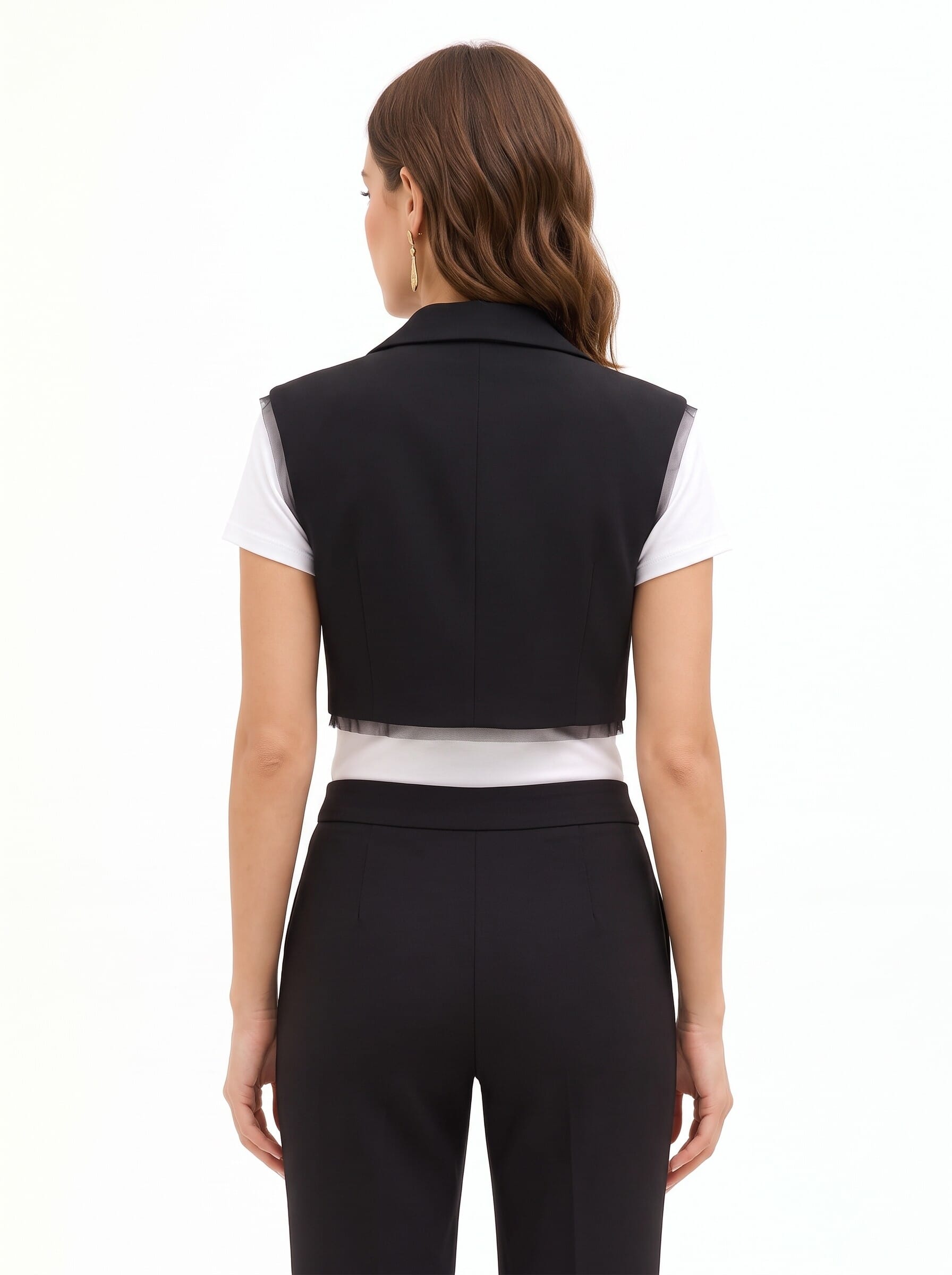 Gilet Over E Crop In Scuba Crepe Con Orli In Tulle Rinascimento