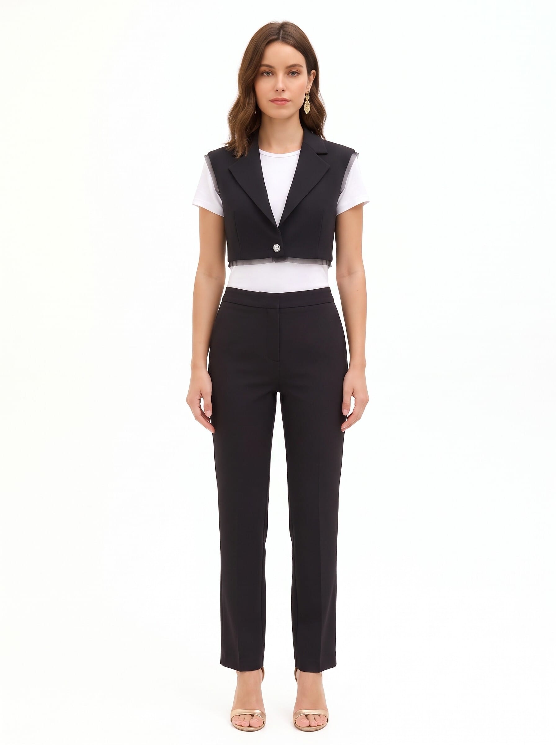 Gilet Over E Crop In Scuba Crepe Con Orli In Tulle Rinascimento