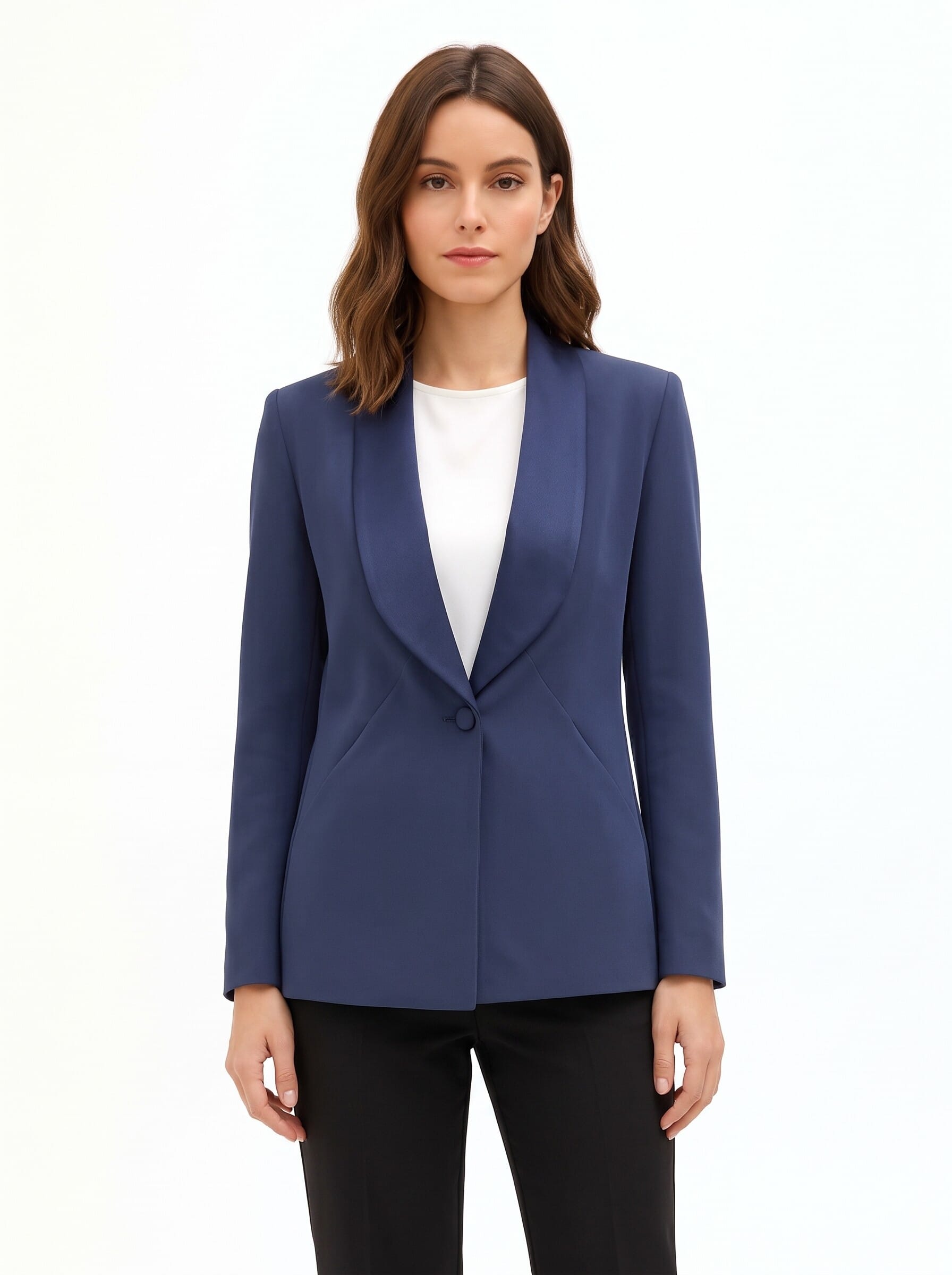 Giacca Blazer In Tessuto Tecnico Con Collo A Scialle In Raso Rinascimento