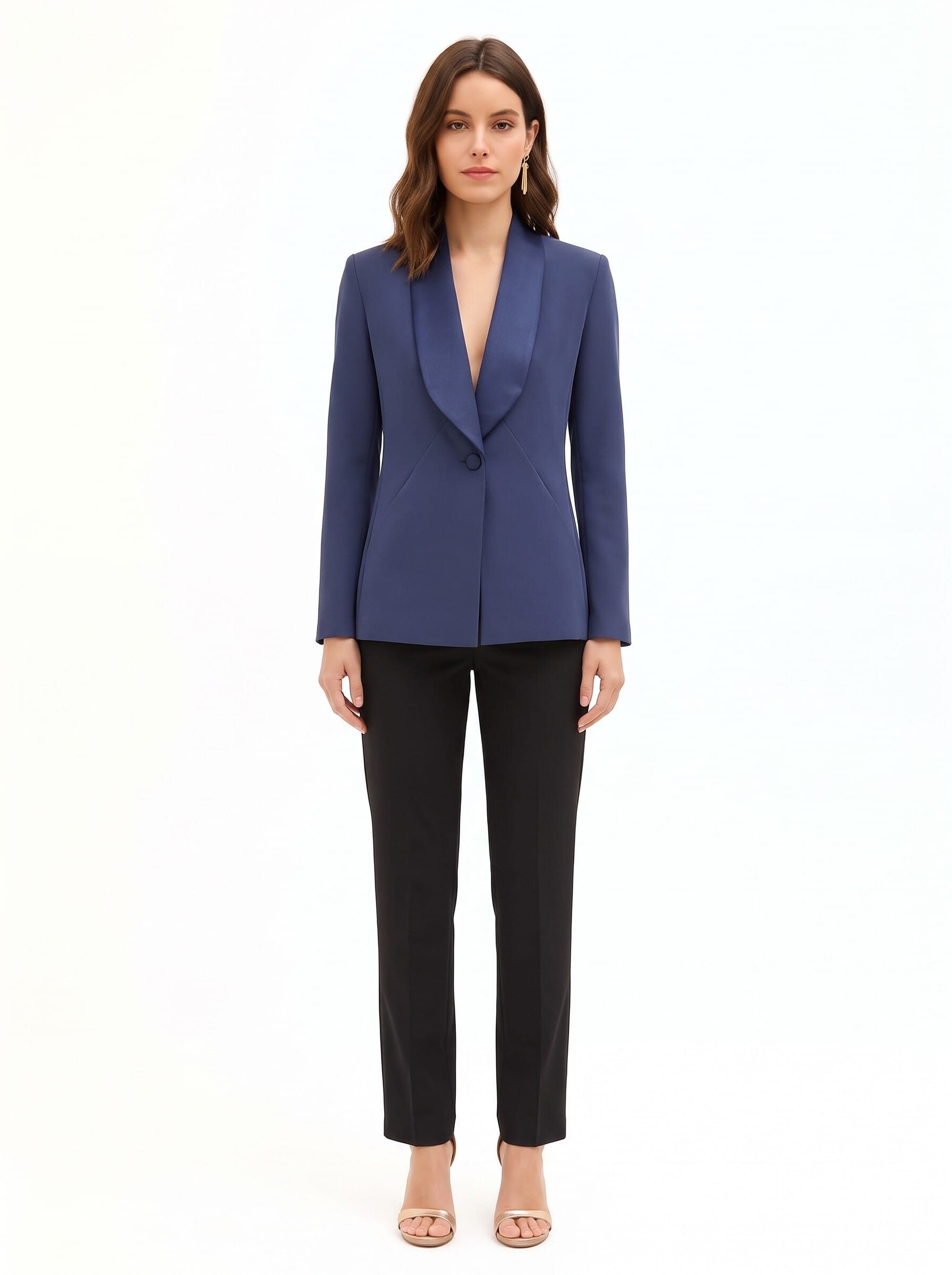 Giacca Blazer In Tessuto Tecnico Con Collo A Scialle In Raso Rinascimento