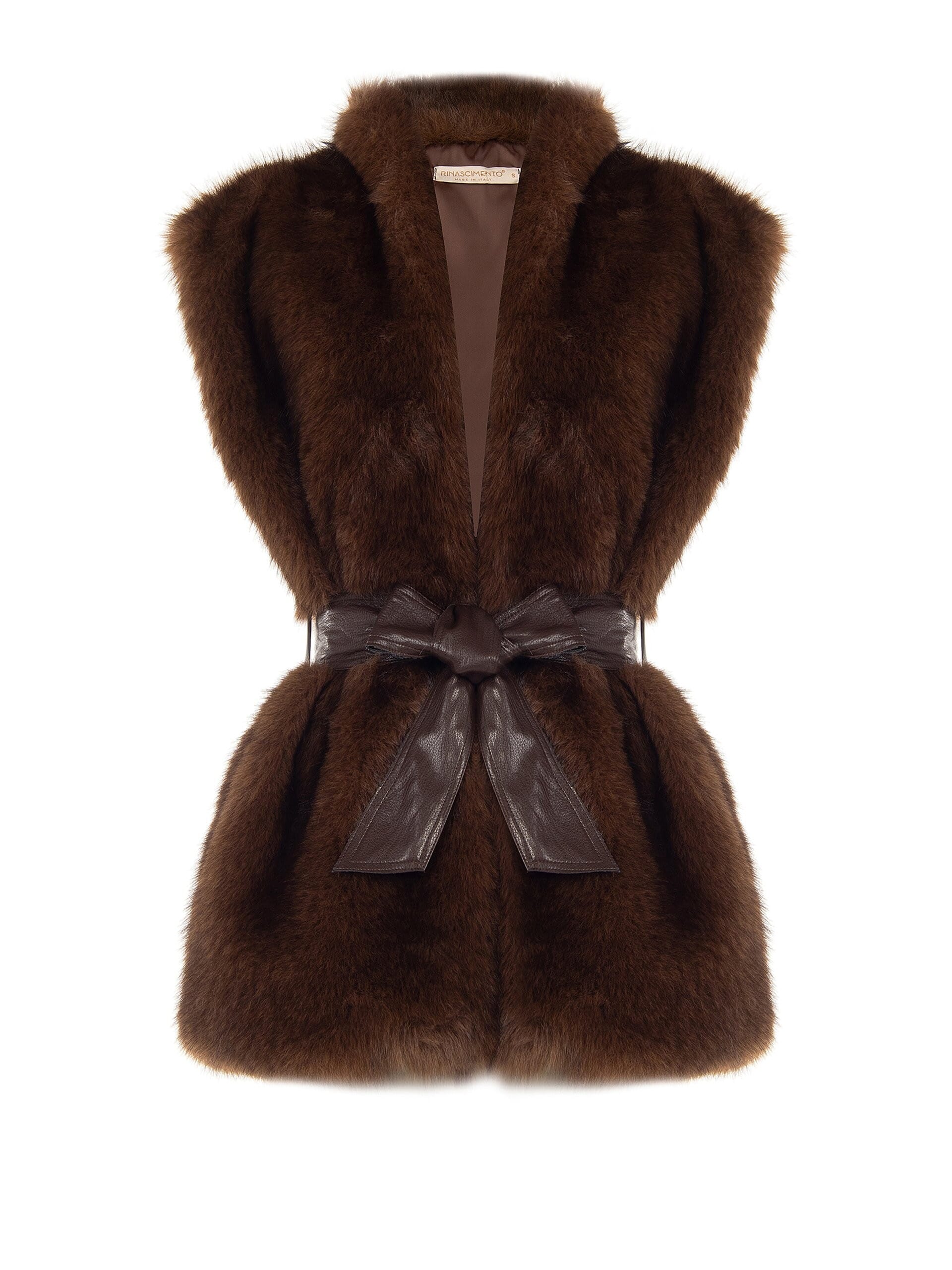 Gilet Lungo Aperto In Pelliccia Sintetica Con Cintura In Similpelle Abbinata Rinascimento