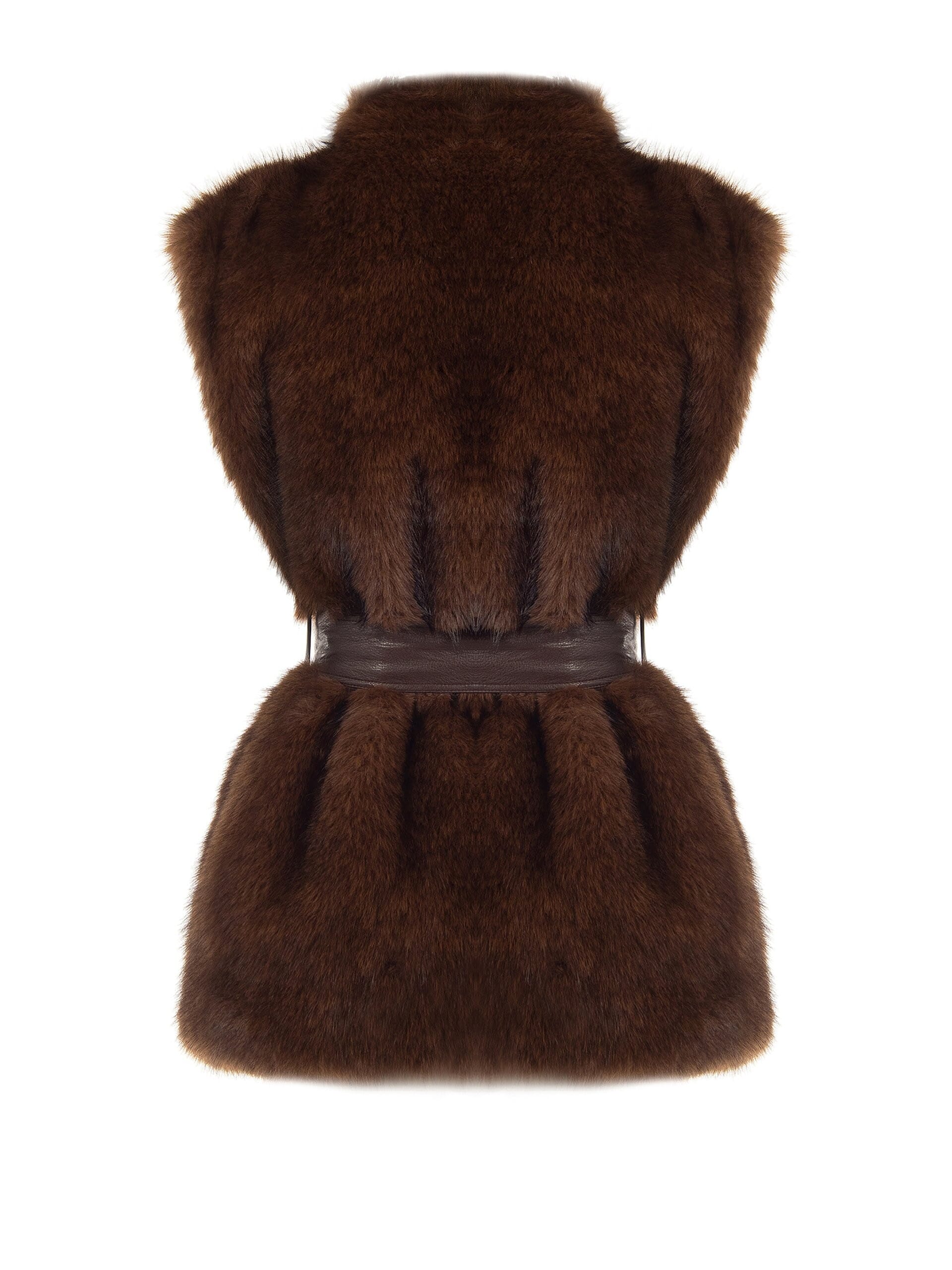 Gilet Lungo Aperto In Pelliccia Sintetica Con Cintura In Similpelle Abbinata Rinascimento