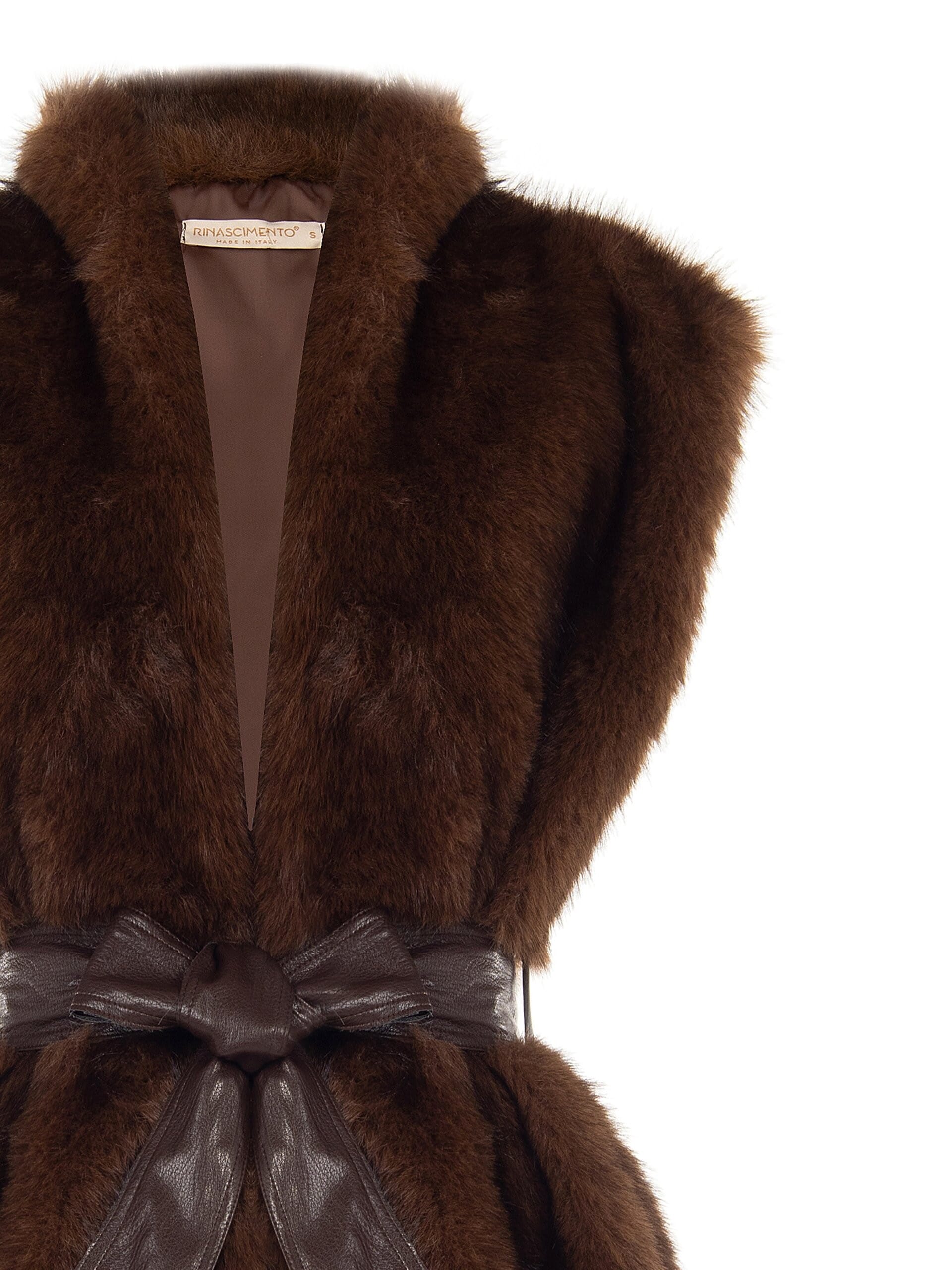 Gilet Lungo Aperto In Pelliccia Sintetica Con Cintura In Similpelle Abbinata Rinascimento