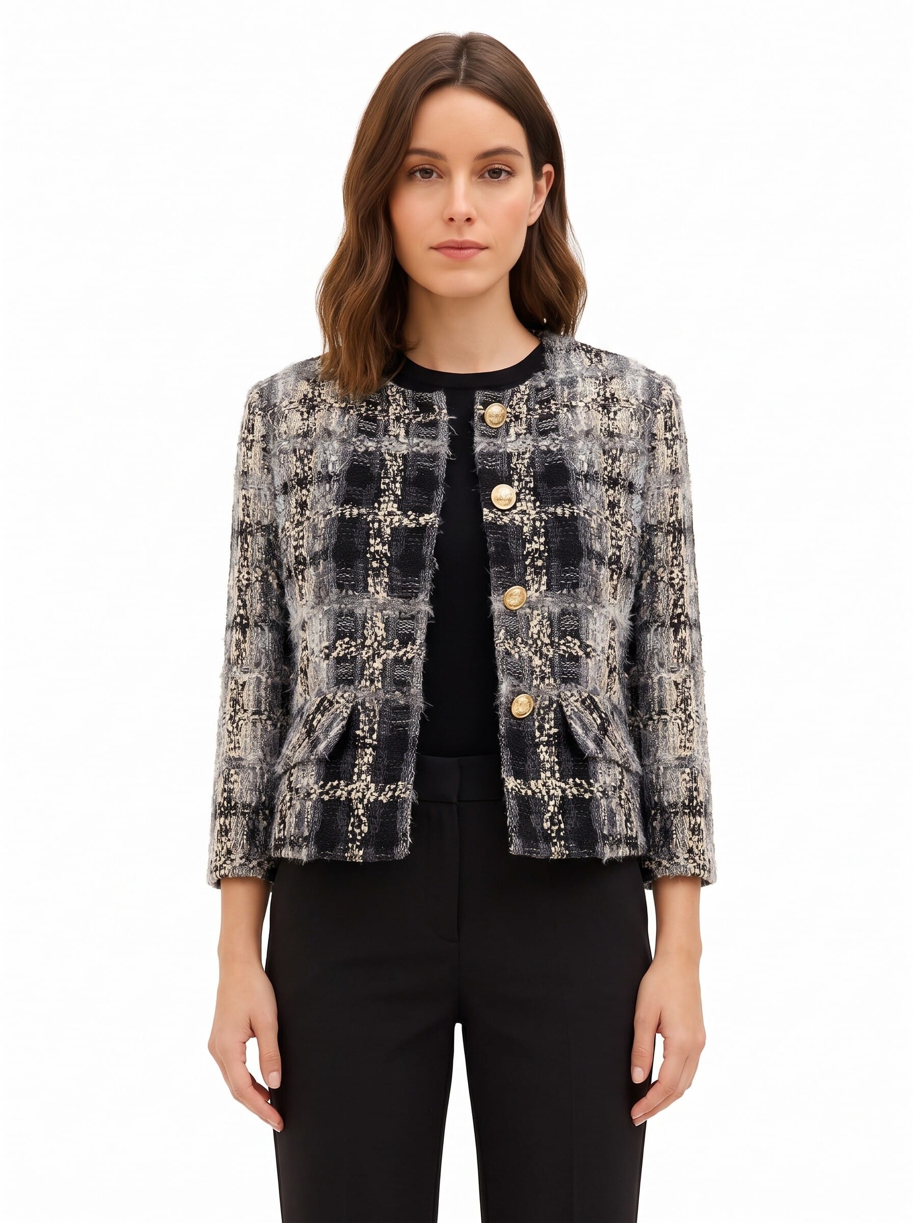Giacca Corta In Tweed Bouclé Con Lurex E Spalline Rinascimento