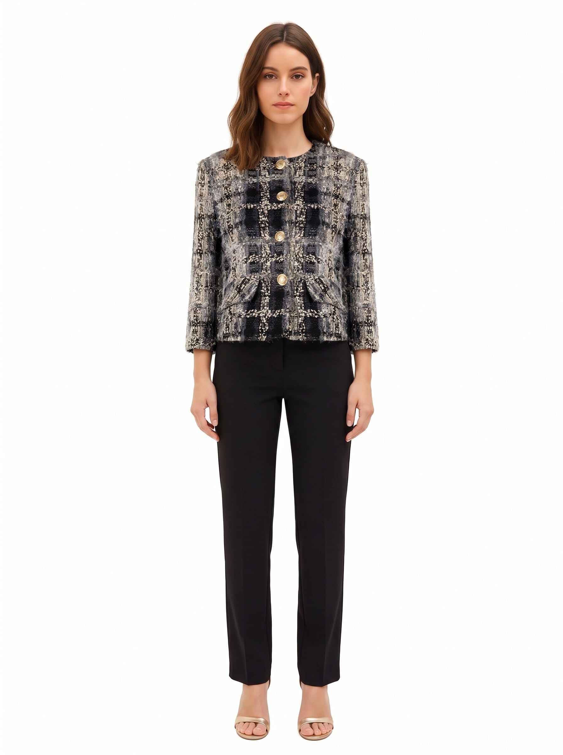 Giacca Corta In Tweed Bouclé Con Lurex E Spalline Rinascimento