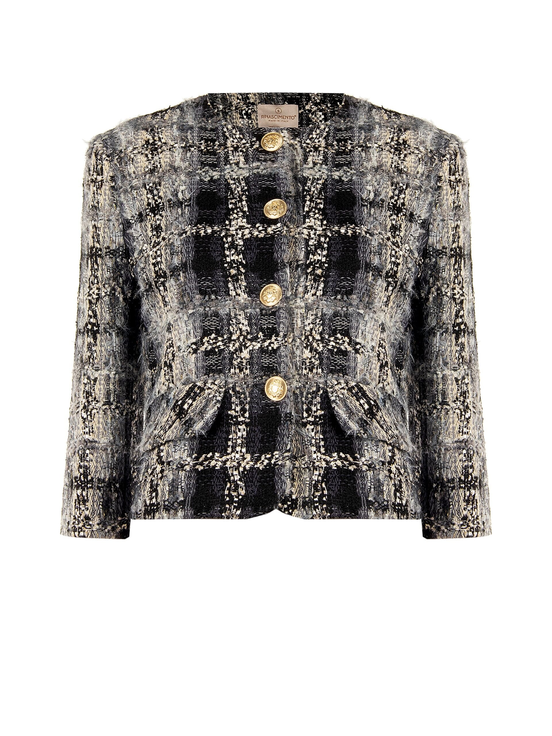 Giacca Corta In Tweed Bouclé Con Lurex E Spalline Rinascimento