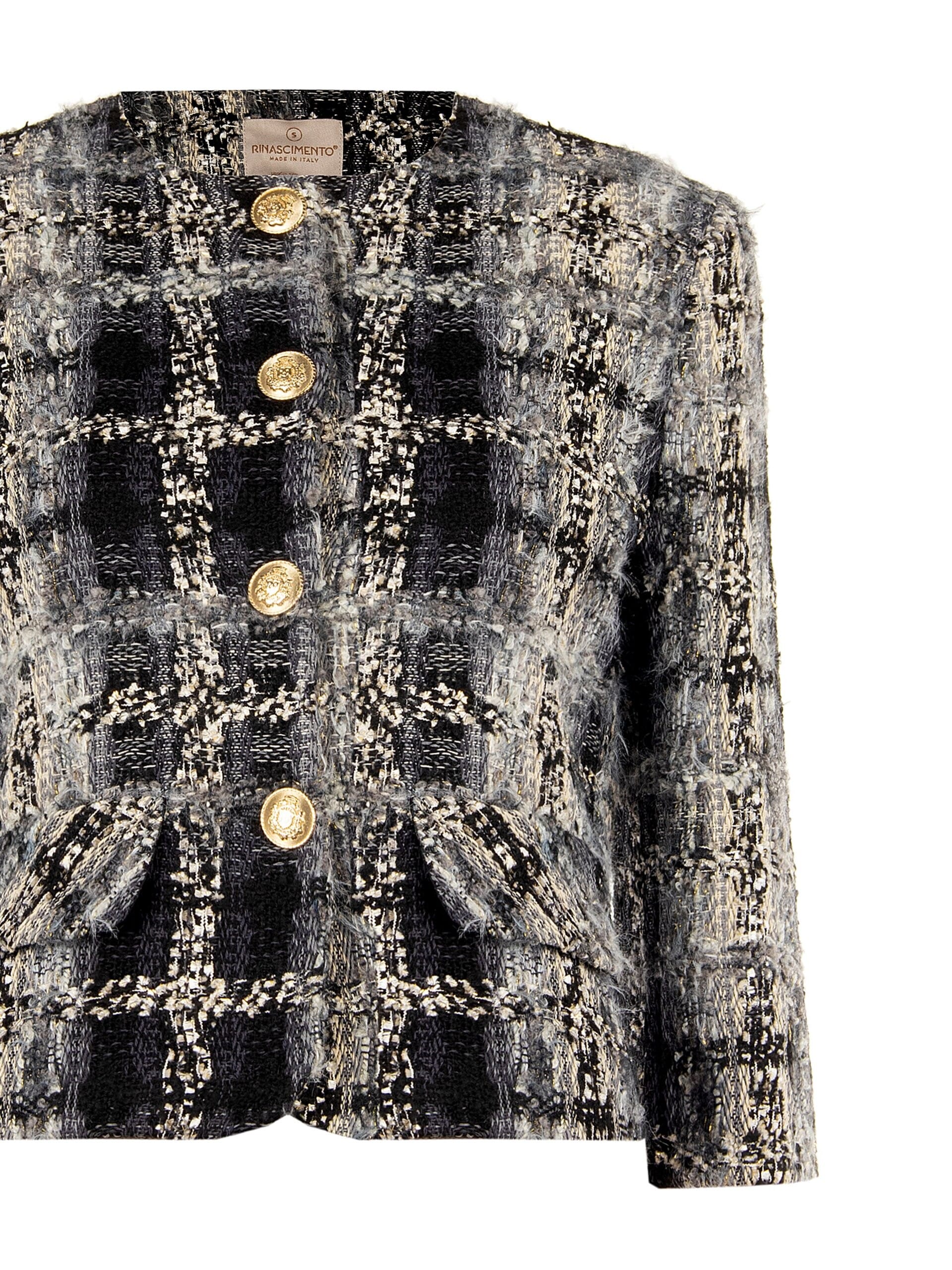 Giacca Corta In Tweed Bouclé Con Lurex E Spalline Rinascimento