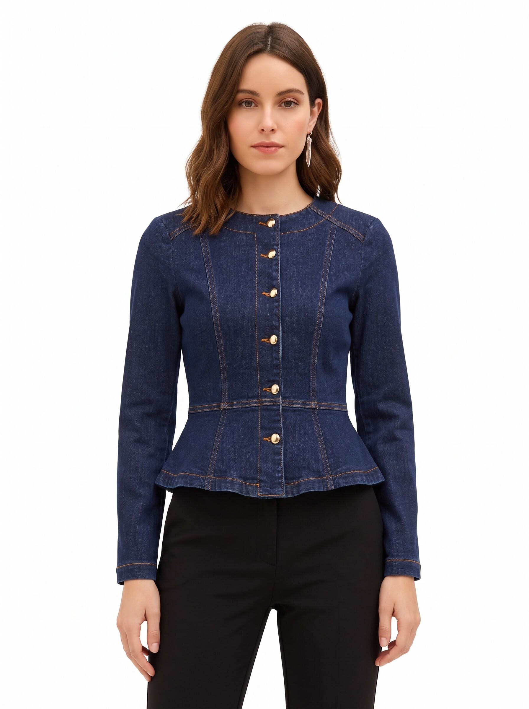 Giubbotto Peplo In Denim Elasticizzato Lavaggio Zero Rinascimento