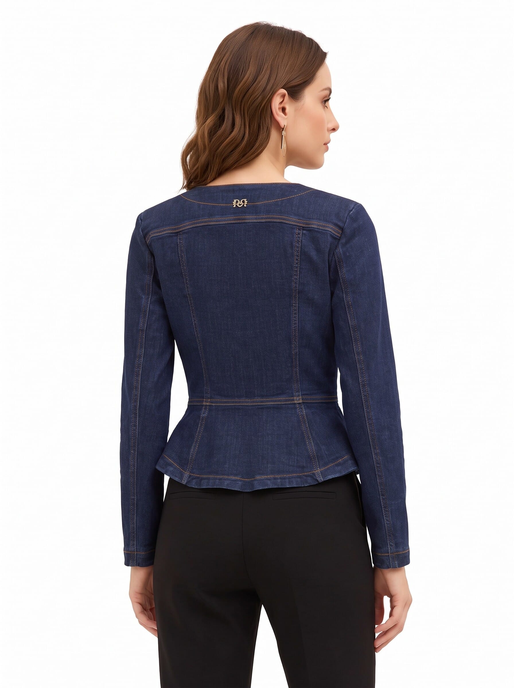 Giubbotto Peplo In Denim Elasticizzato Lavaggio Zero Rinascimento